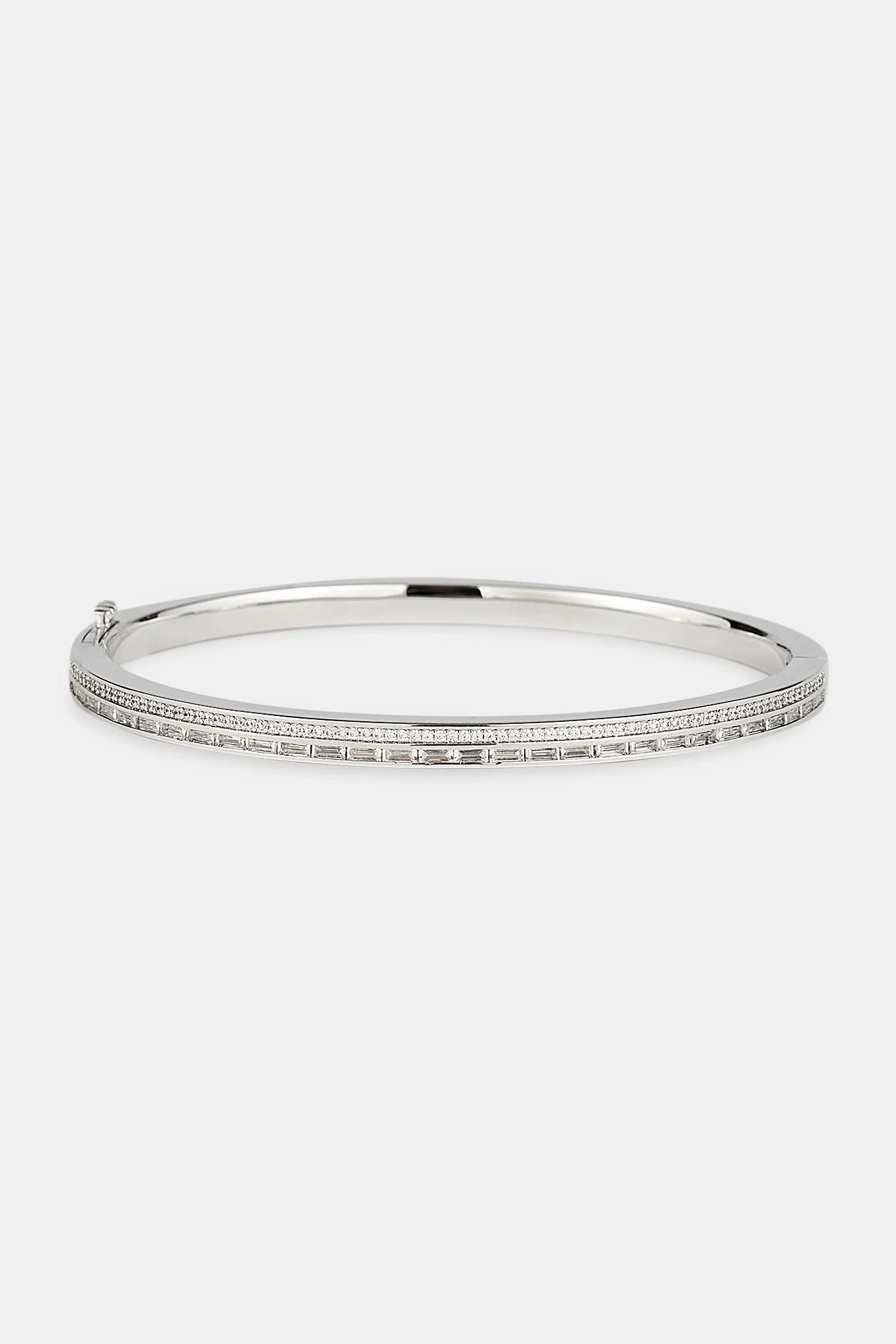 Iced Tennis & Baguette Stone Bangle - 4mm - White