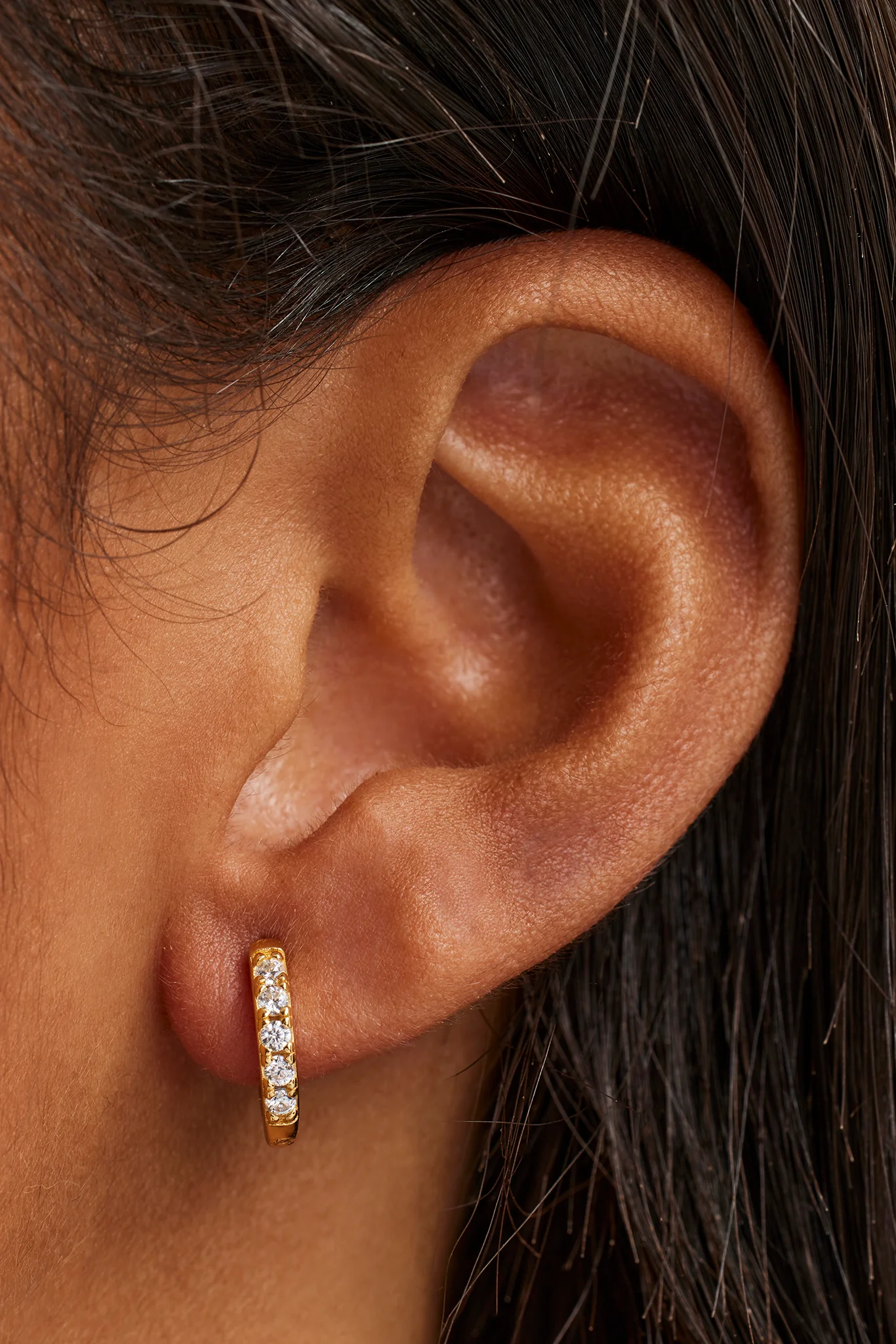 Iced Thin Huggie Earrings - 12mm - Image 2