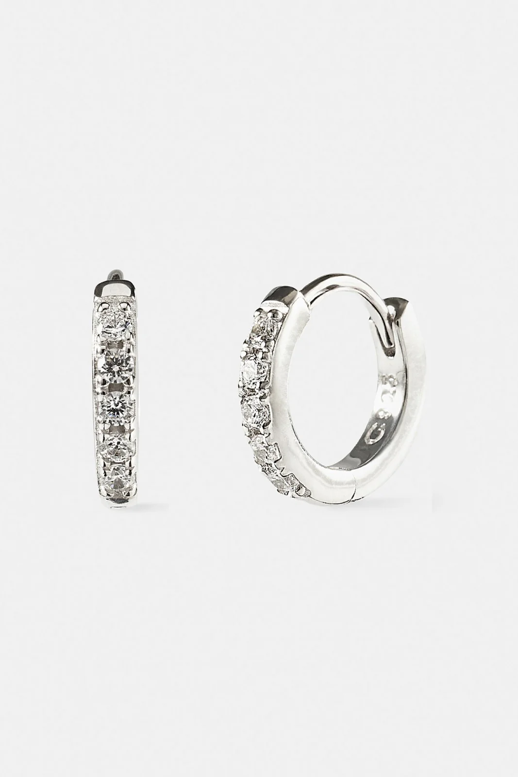 Iced Thin Huggie Earrings - 12mm - White