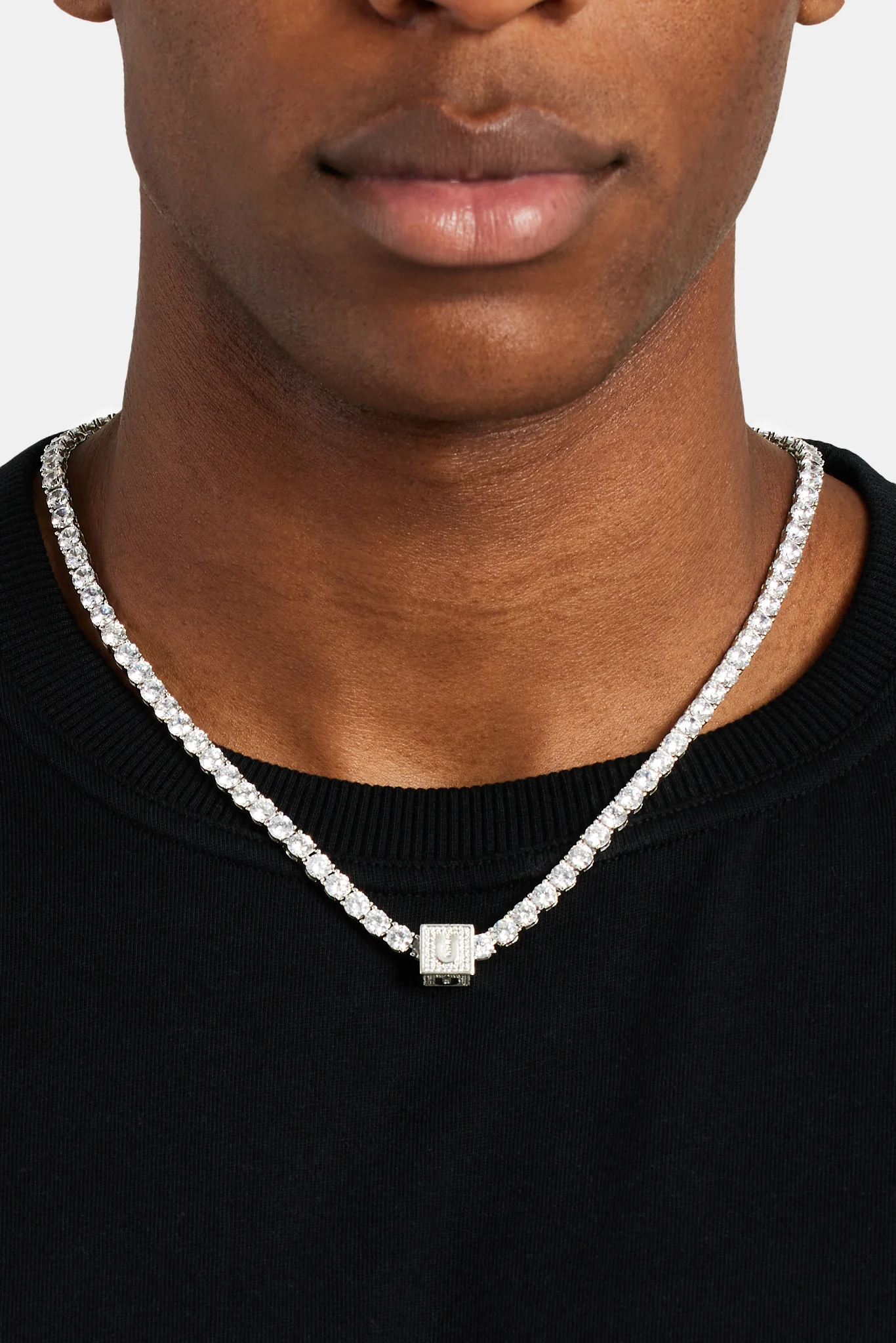Iced U Letter Block Pendant - Image 4