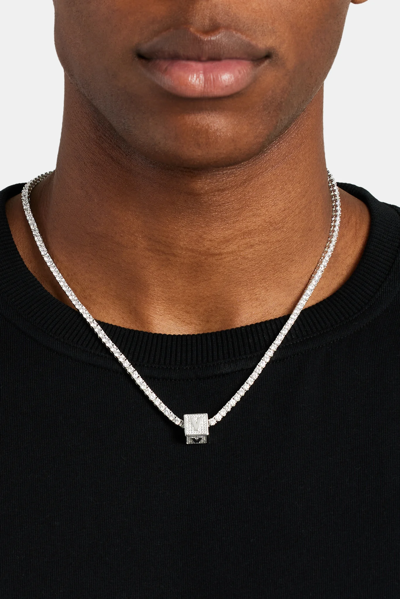 Iced V Letter Block Pendant - Image 3