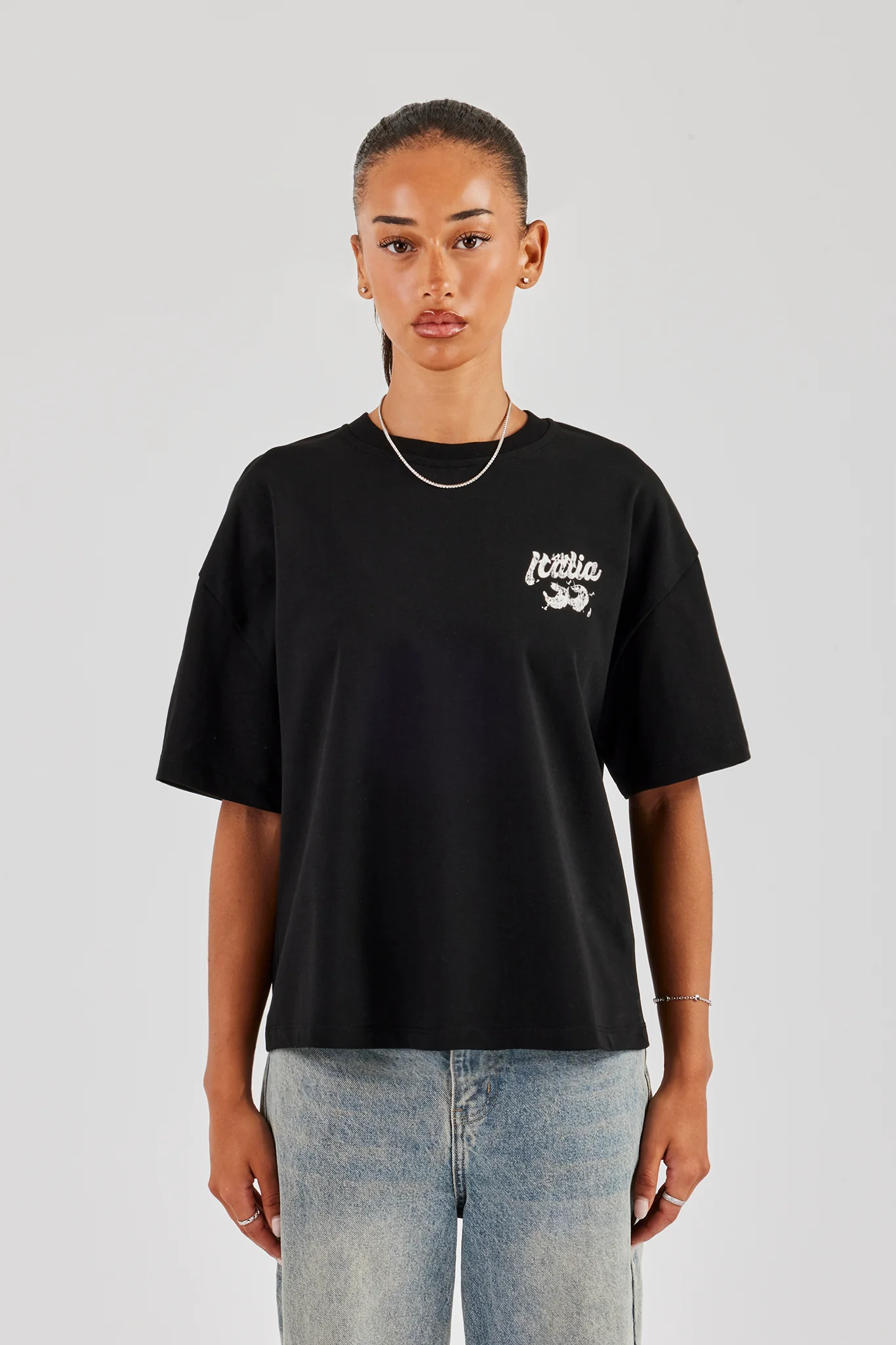 Italia Back Print Oversized T-Shirt - Black - Image 3