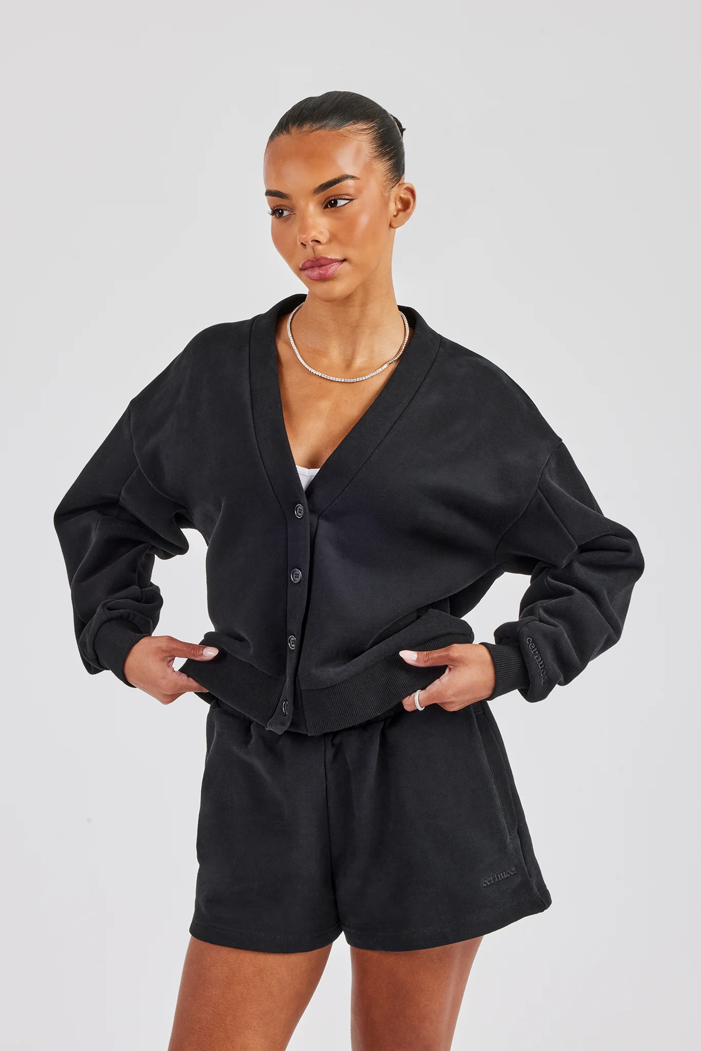 Jersey Boxy Cardigan - Black - Image 2