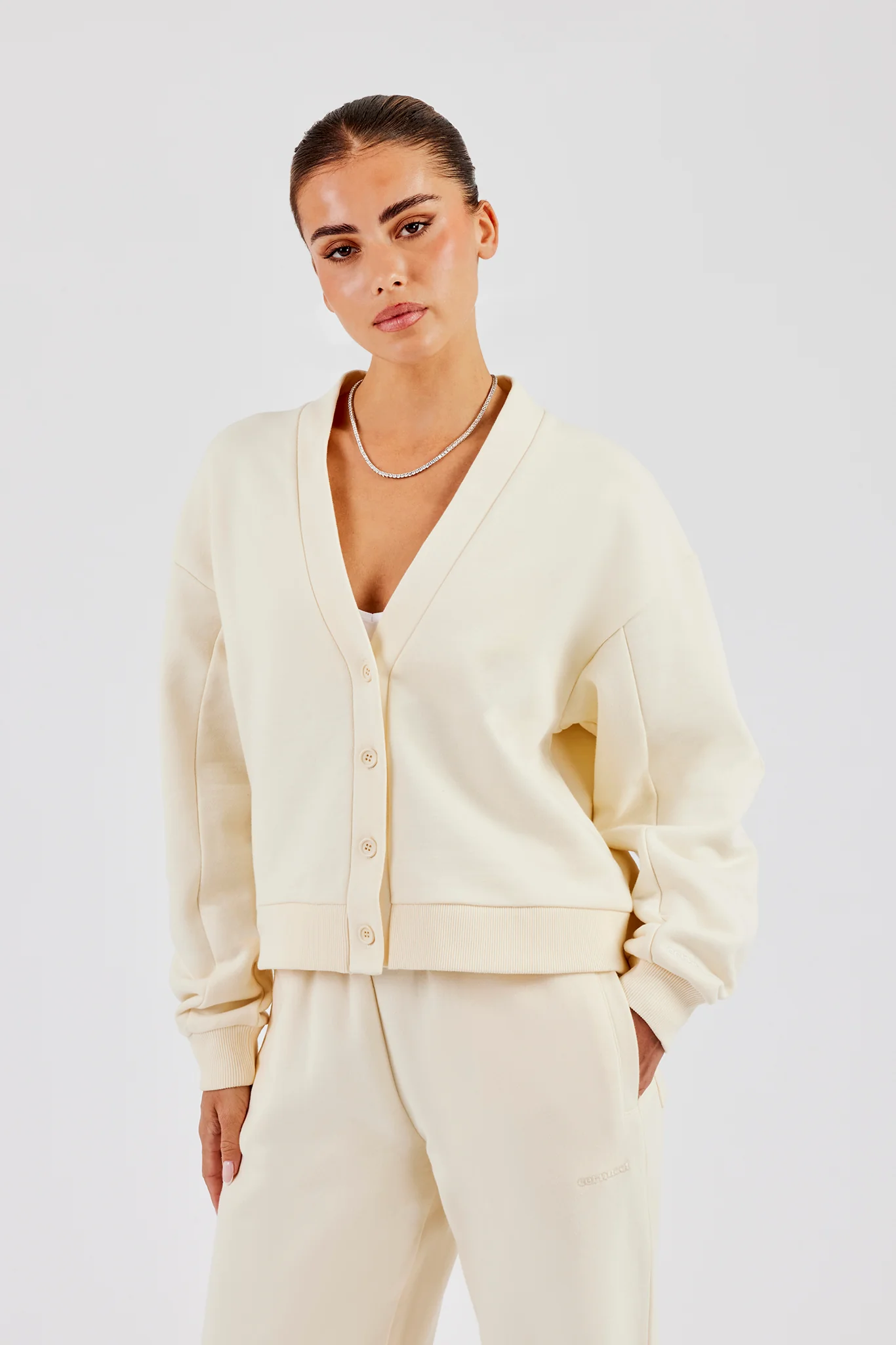Jersey Boxy Cardigan- Butter Yellow - Image 2