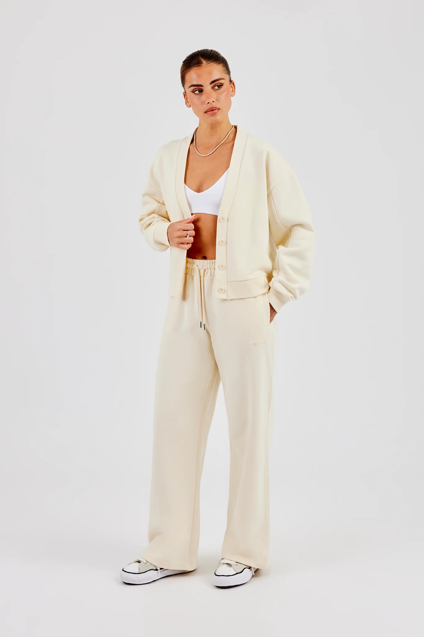 Jersey Boxy Cardigan & Wide Leg Jogger - Butter Yellow - Image 2