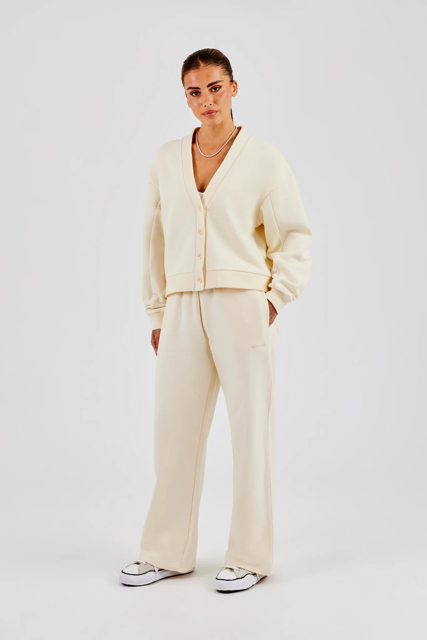Jersey Boxy Cardigan & Wide Leg Jogger - Butter Yellow - Image 4