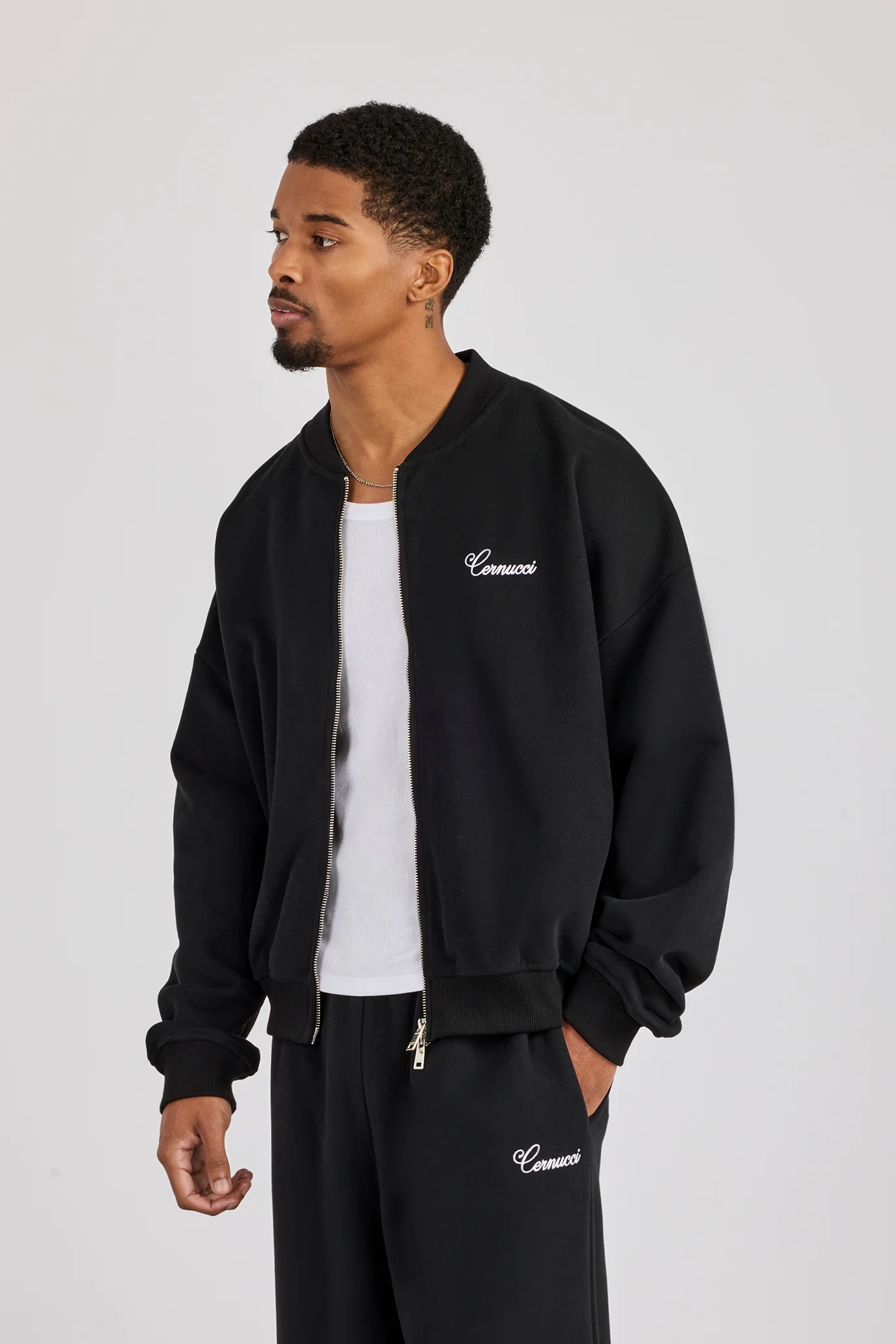 Jersey Embroidered Bomber - Black