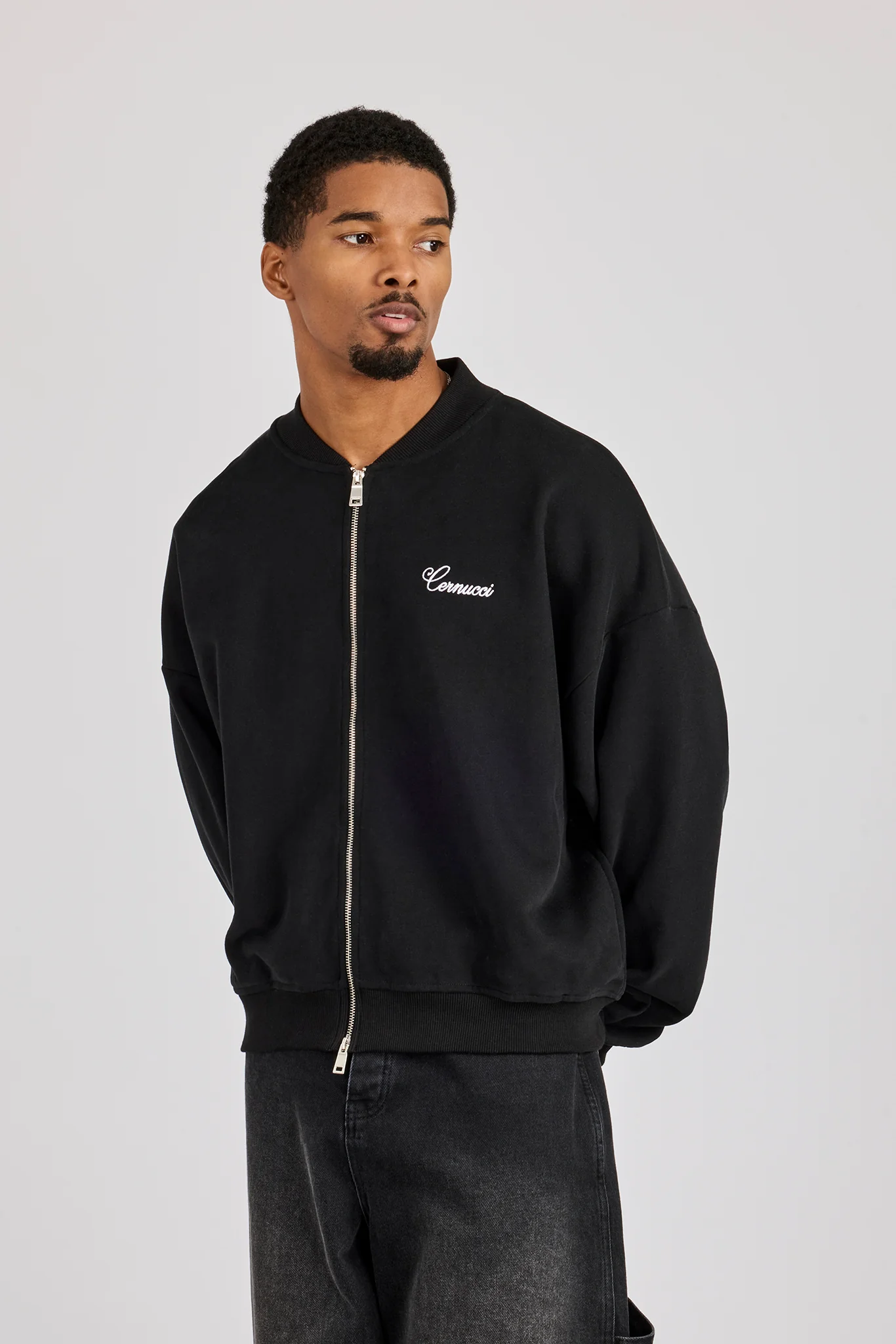 Jersey Embroidered Bomber - Black - Image 2