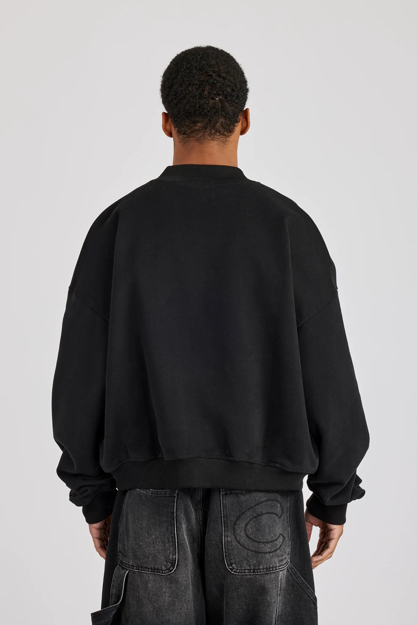 Jersey Embroidered Bomber - Black - Image 3