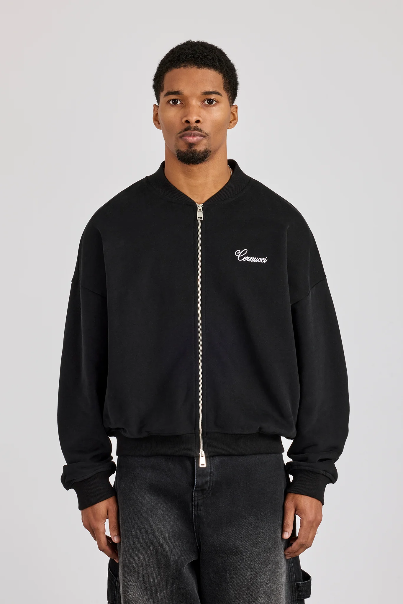 Jersey Embroidered Bomber - Black - Image 5