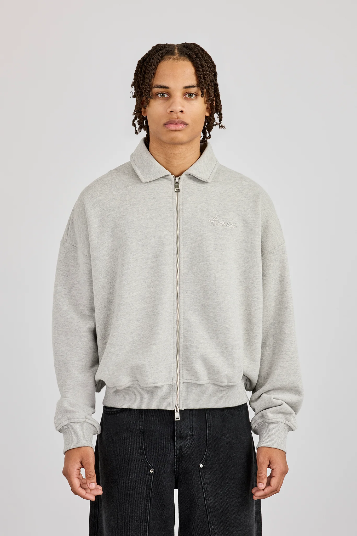 Jersey Zip Through Collared Jacket - Grey Marl - Image 2