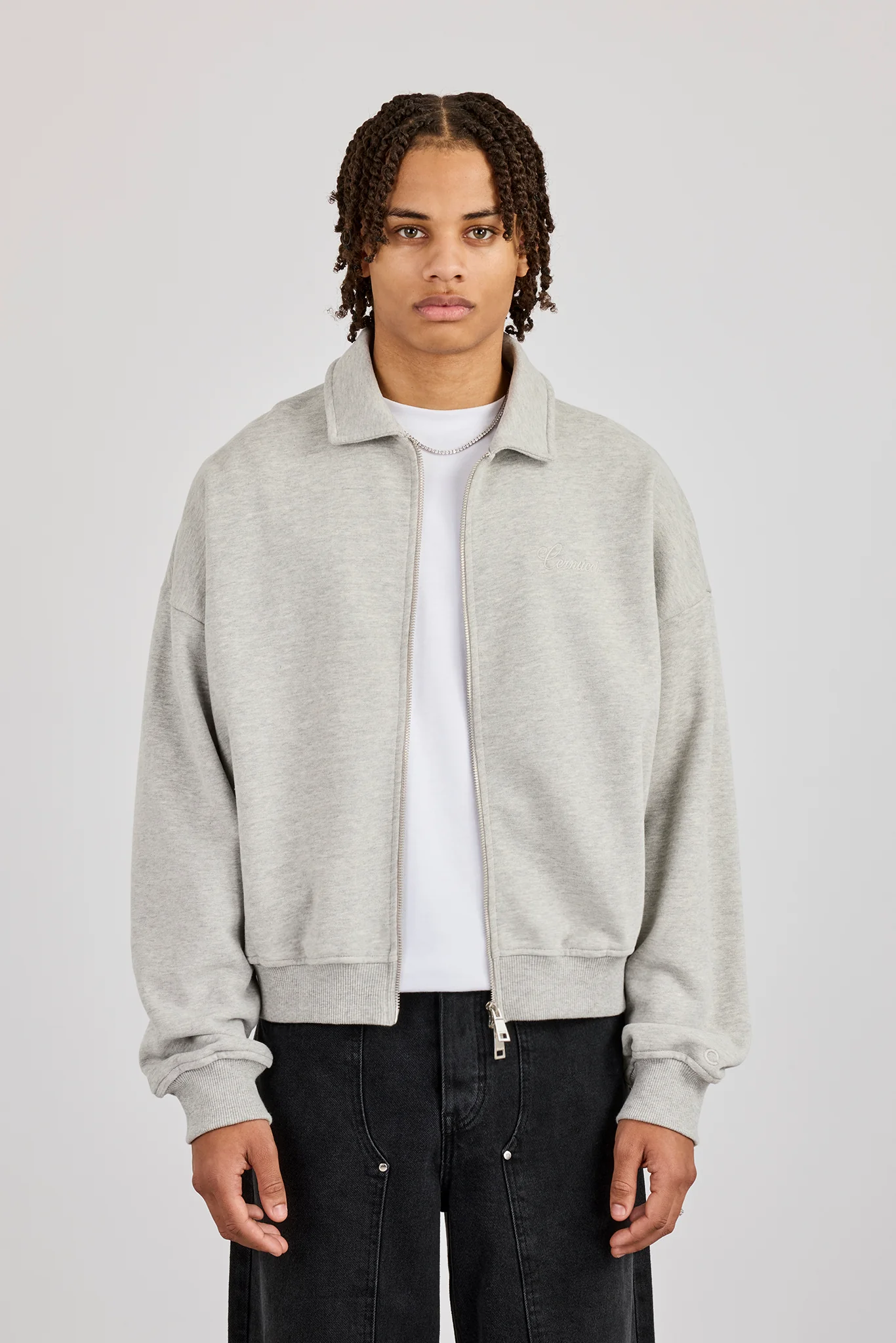 Jersey Zip Through Collared Jacket - Grey Marl - Image 5