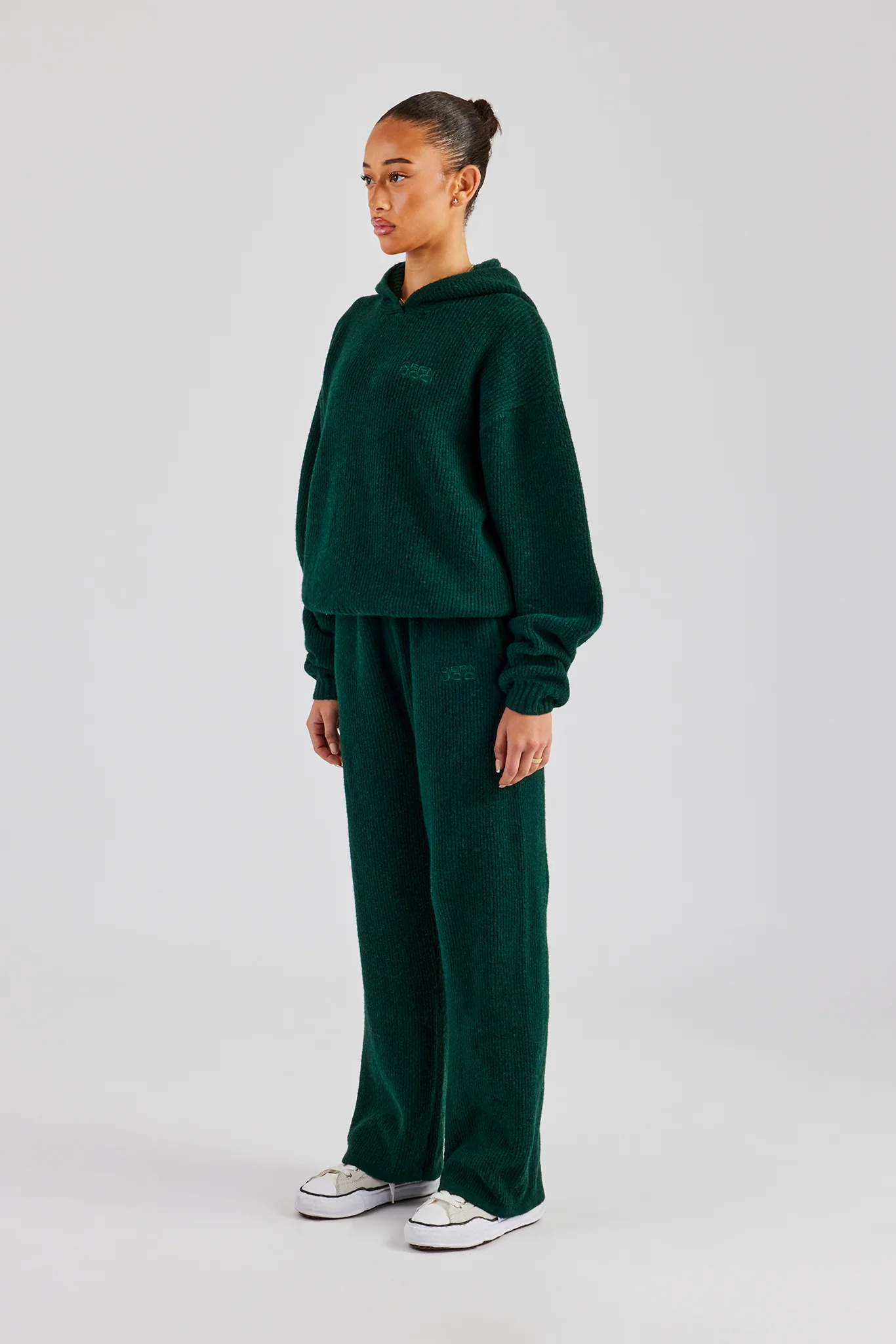 Knit Boxy Embroidered Tracksuit - Forest Green - Image 2