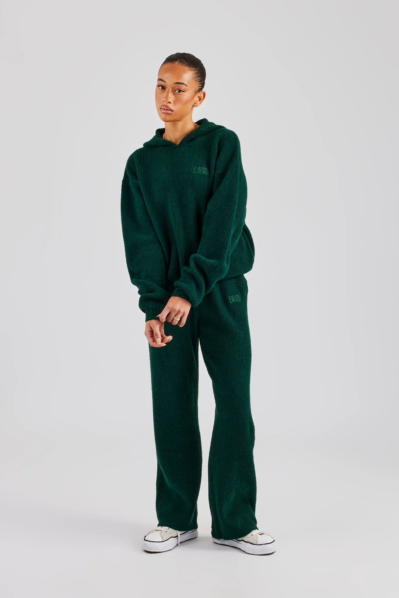 Knit Boxy Embroidered Tracksuit - Forest Green - Image 3