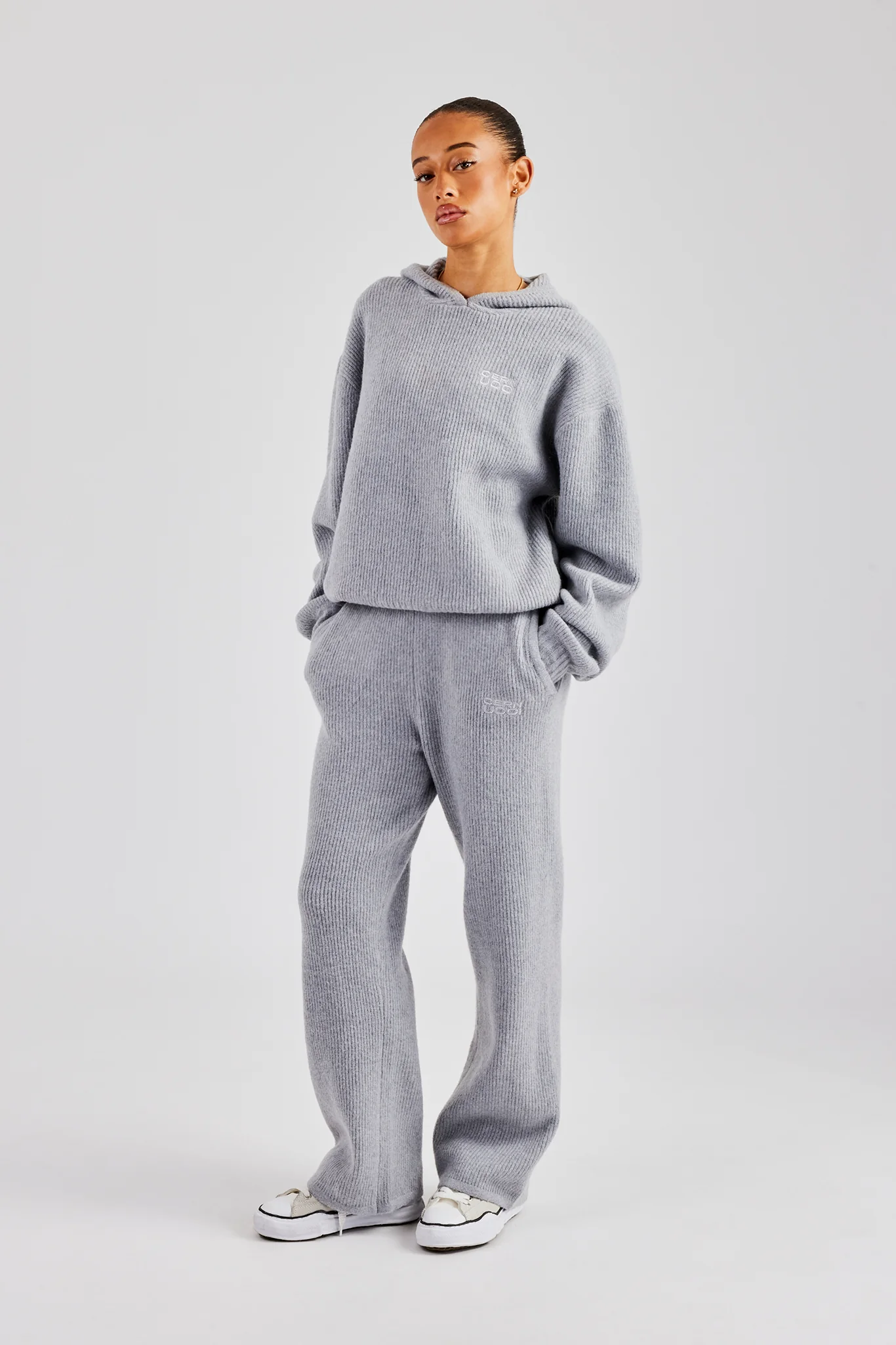 Knit Boxy Embroidered Tracksuit - Grey - Image 2