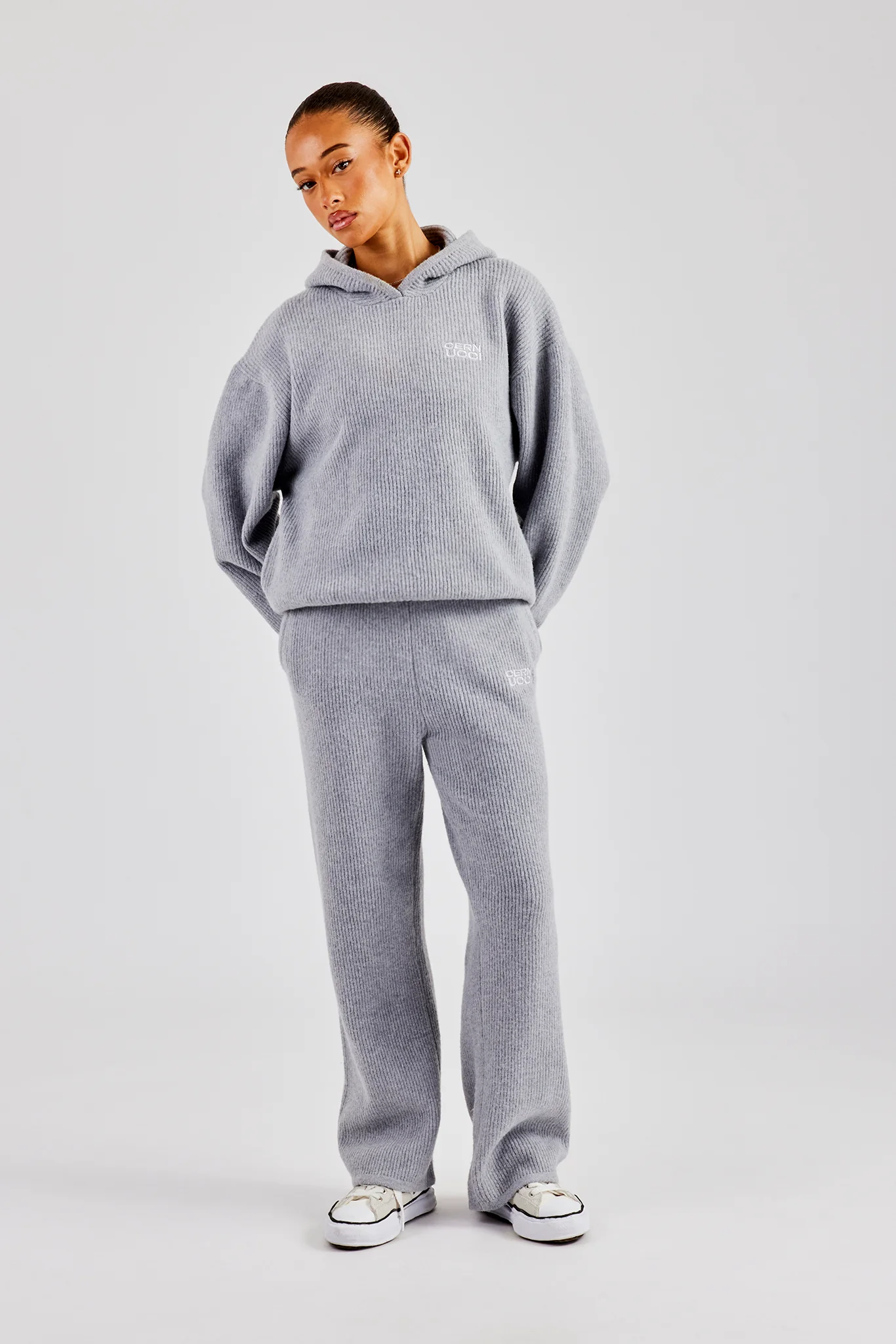 Knit Boxy Embroidered Tracksuit - Grey - Image 3
