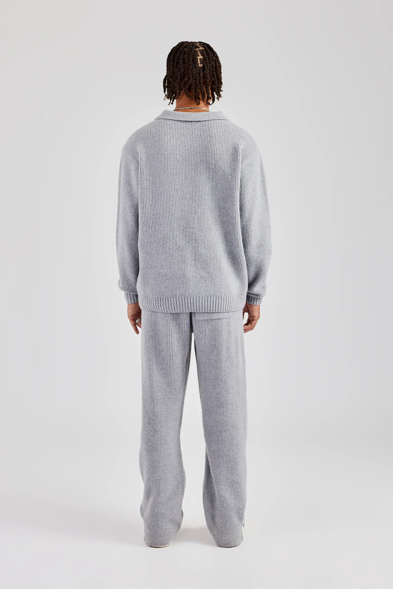 Knit Collared Sweat & Jogger Set - Grey - Image 6