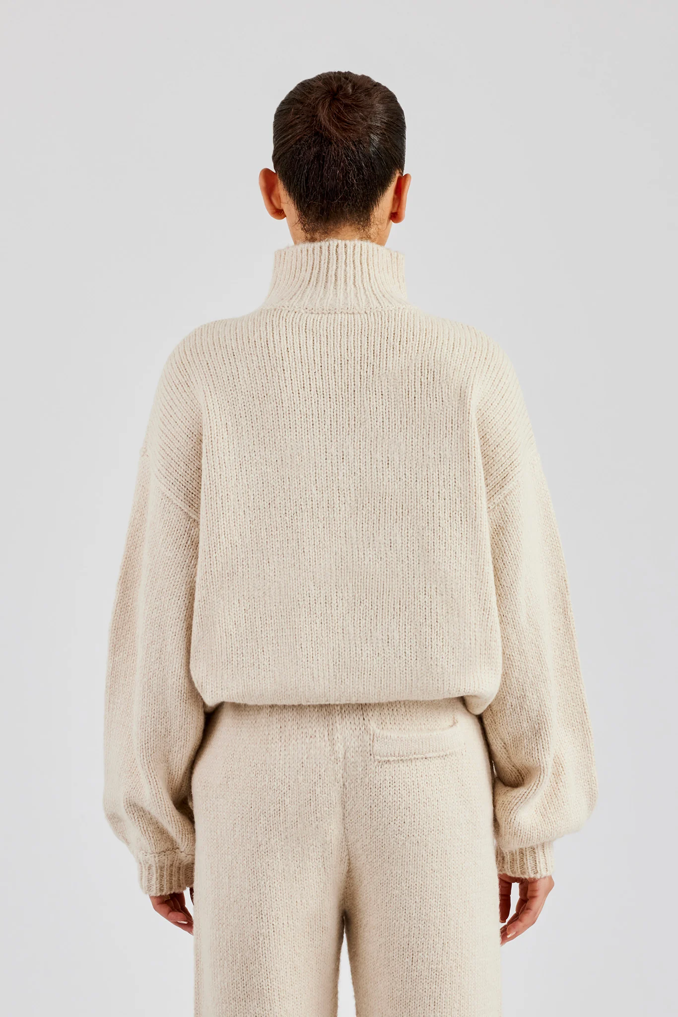 Knit Funnel Neck Sweater - Oatmeal - Image 4