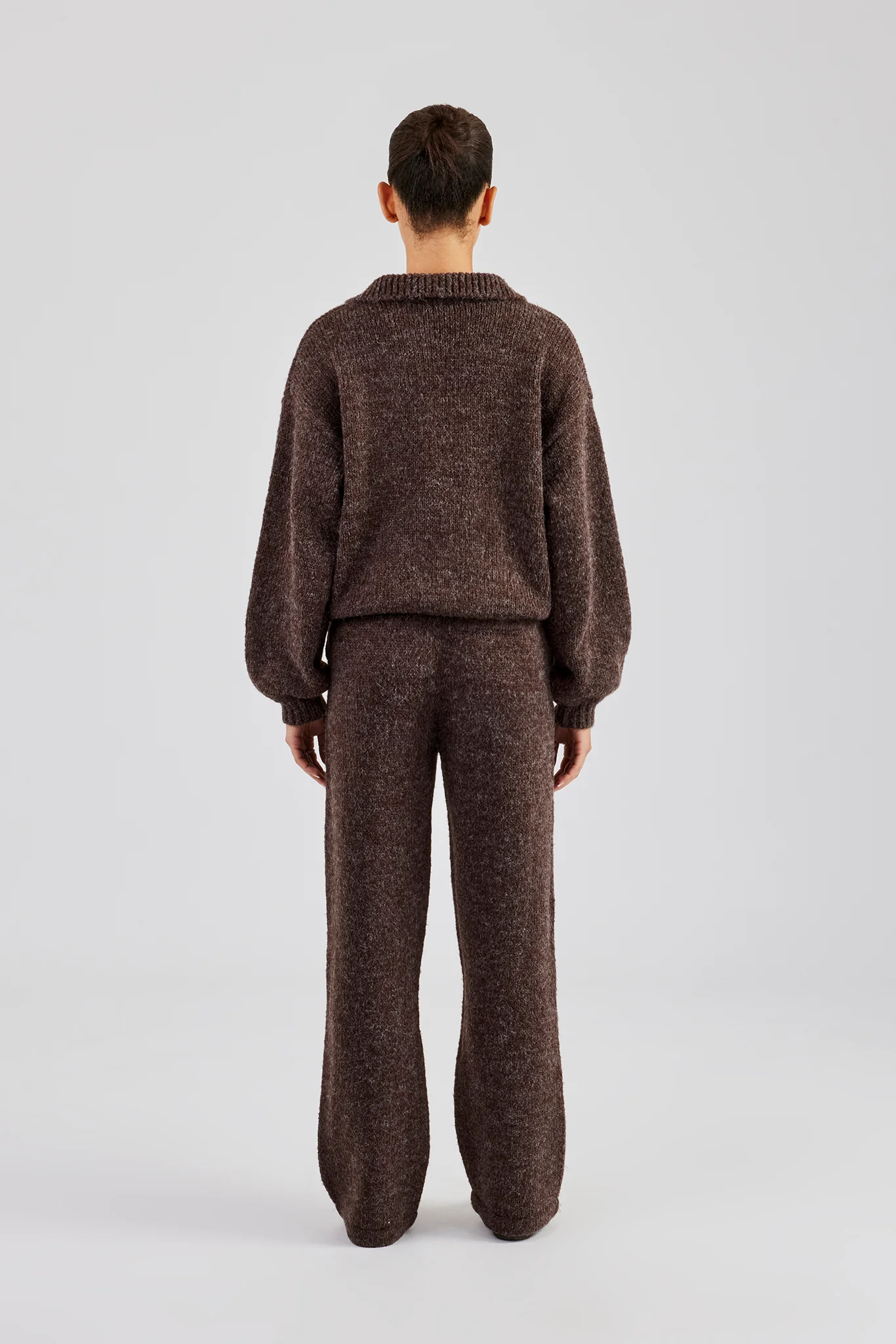 Knit Funnel Neck Tracksuit - Chocolate - Image 4