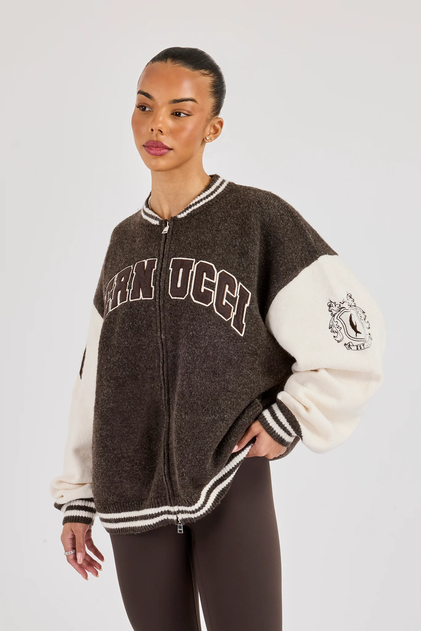 Knit Varsity Bomber - Chocolate - Image 3