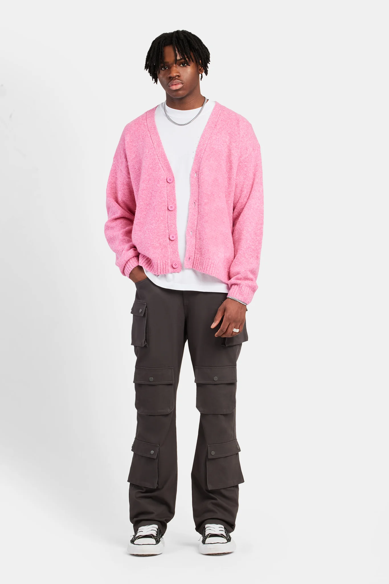 Knitted Button Front Cardigan - Pink - Image 2