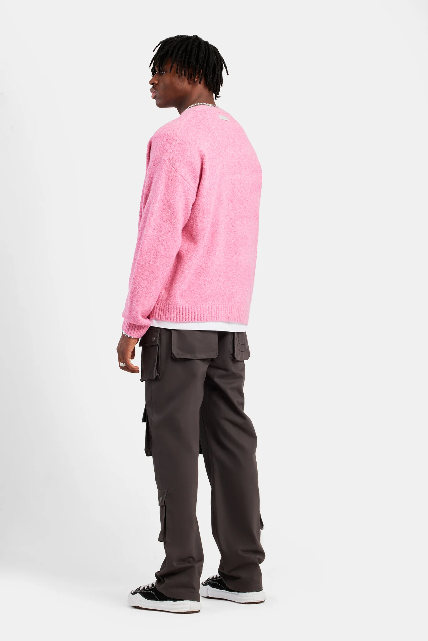 Knitted Button Front Cardigan - Pink - Image 3