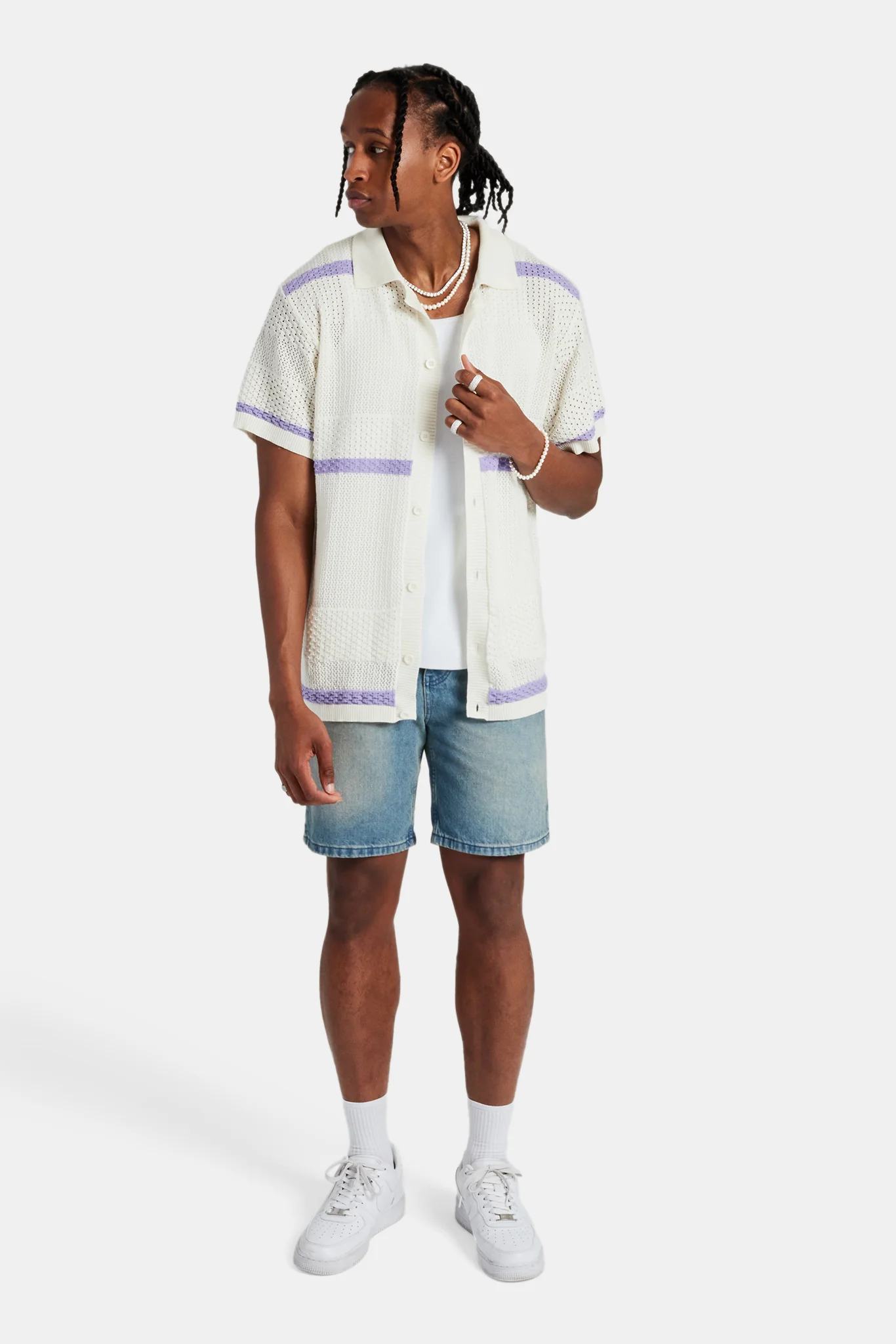Knitted Button Front Shirt - Purple - Image 2