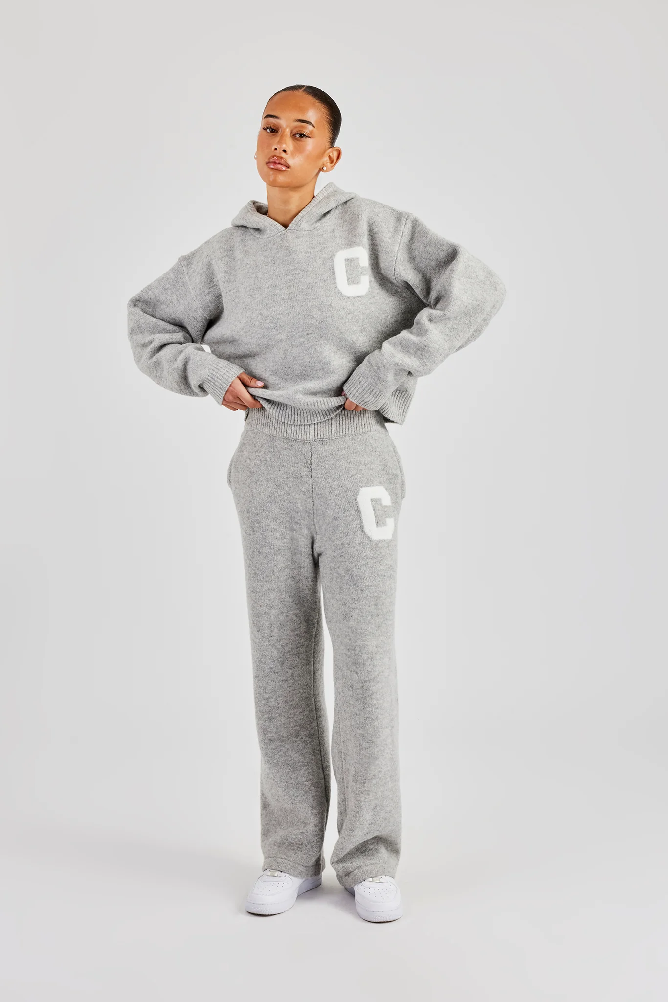 Knitted C Hoodie - Light Grey - Image 3