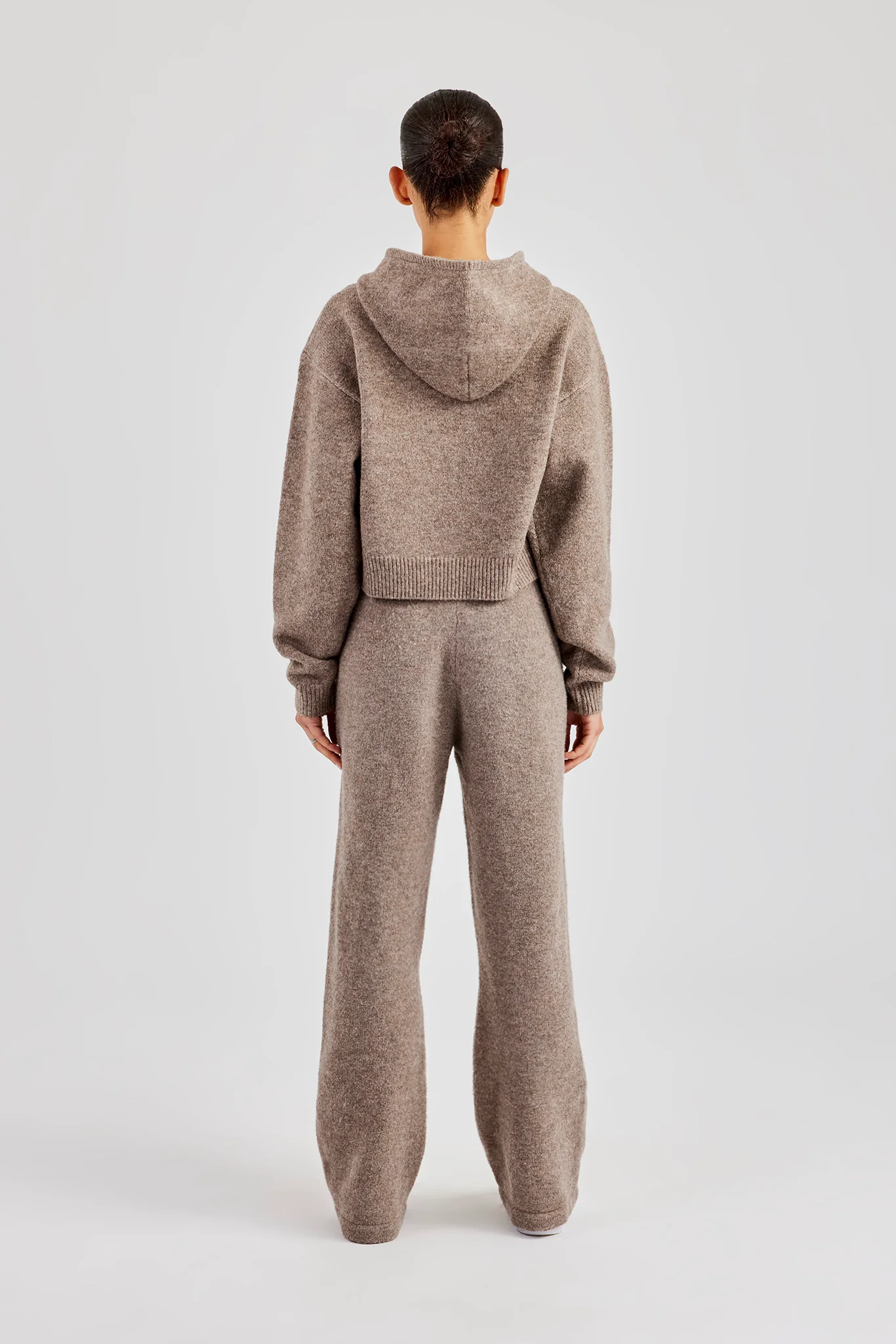Knitted C Hoodie & Wide Leg Jogger - Taupe - Image 3