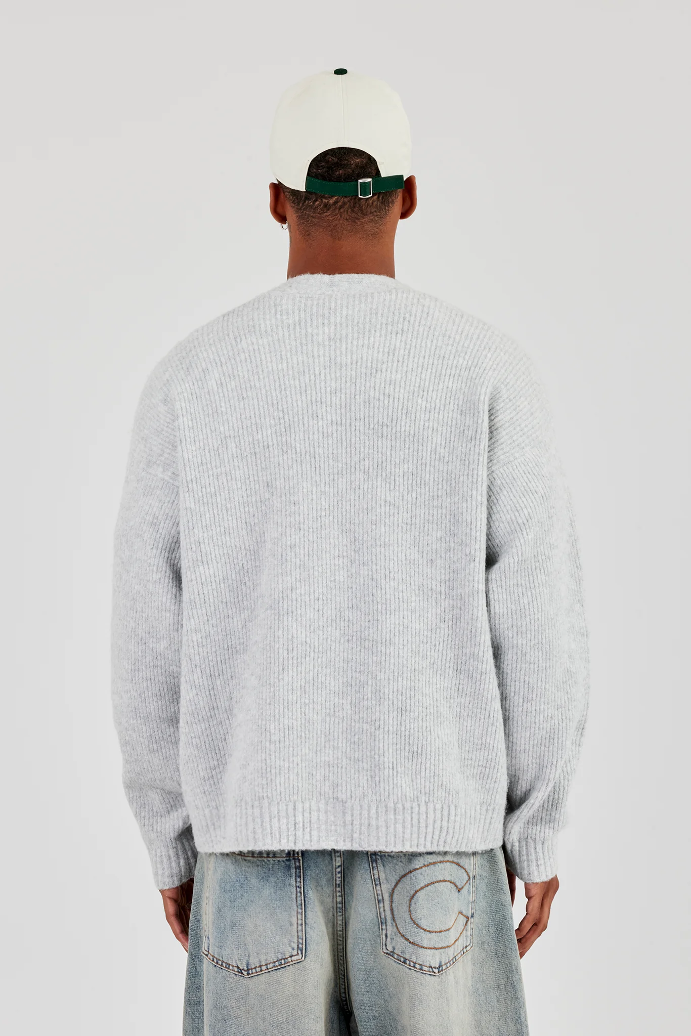 Knitted Cardigan - Light Grey - Image 3