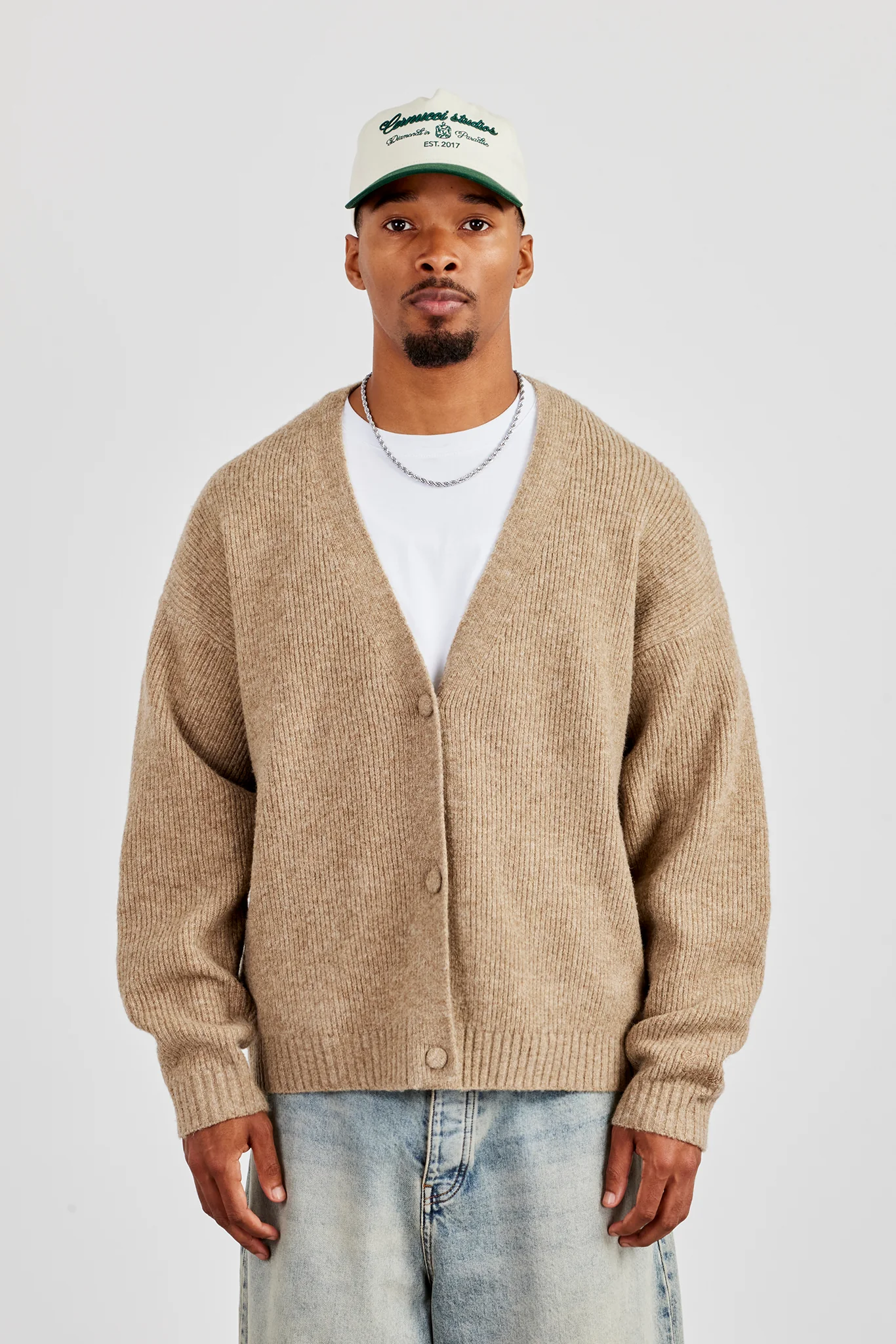 Knitted Cardigan - Taupe - Image 3