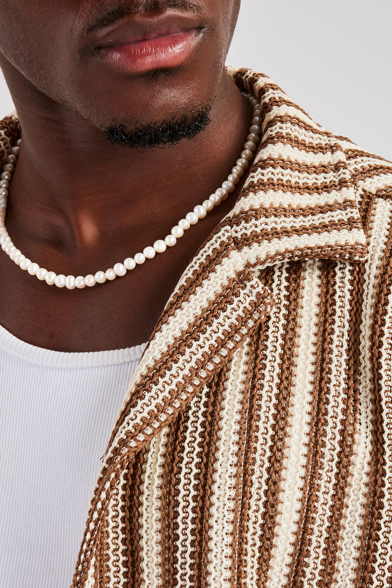 Knitted Contrast Stripe Revere Shirt - Chocolate - Image 3