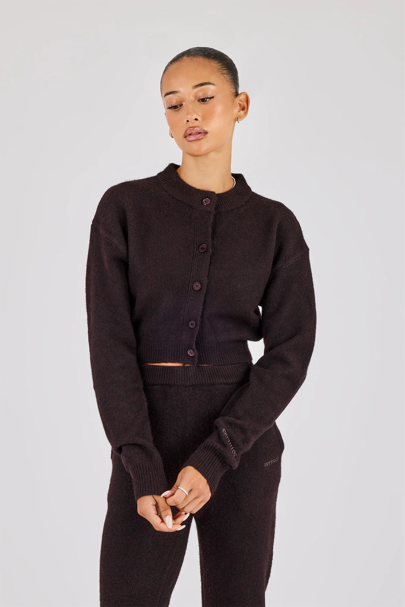 Knitted Cropped Cardigan - Chocolate