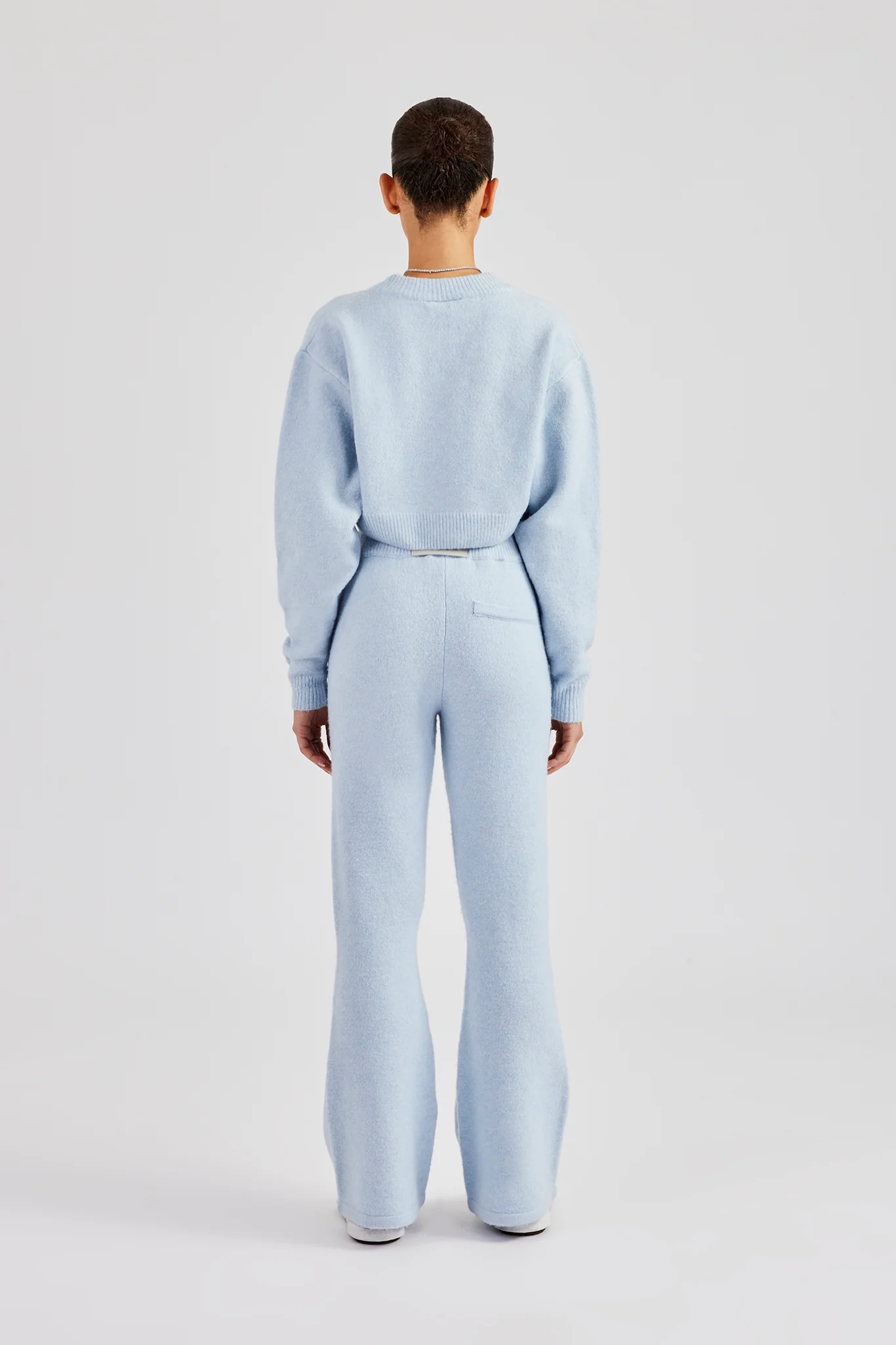 Knitted Cropped Cardigan & Flare Trouser - Baby Blue - Image 3