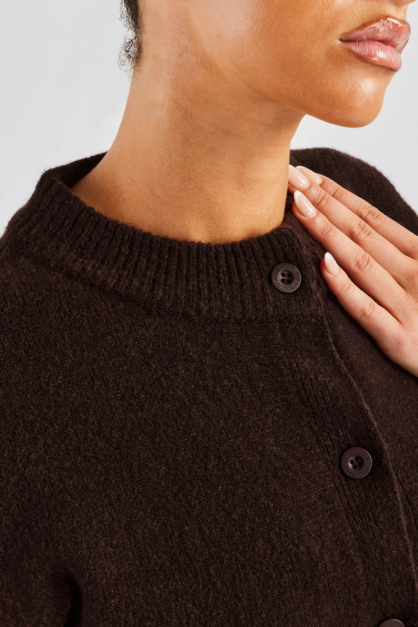 Knitted Cropped Cardigan & Flare Trouser - Chocolate - Image 4