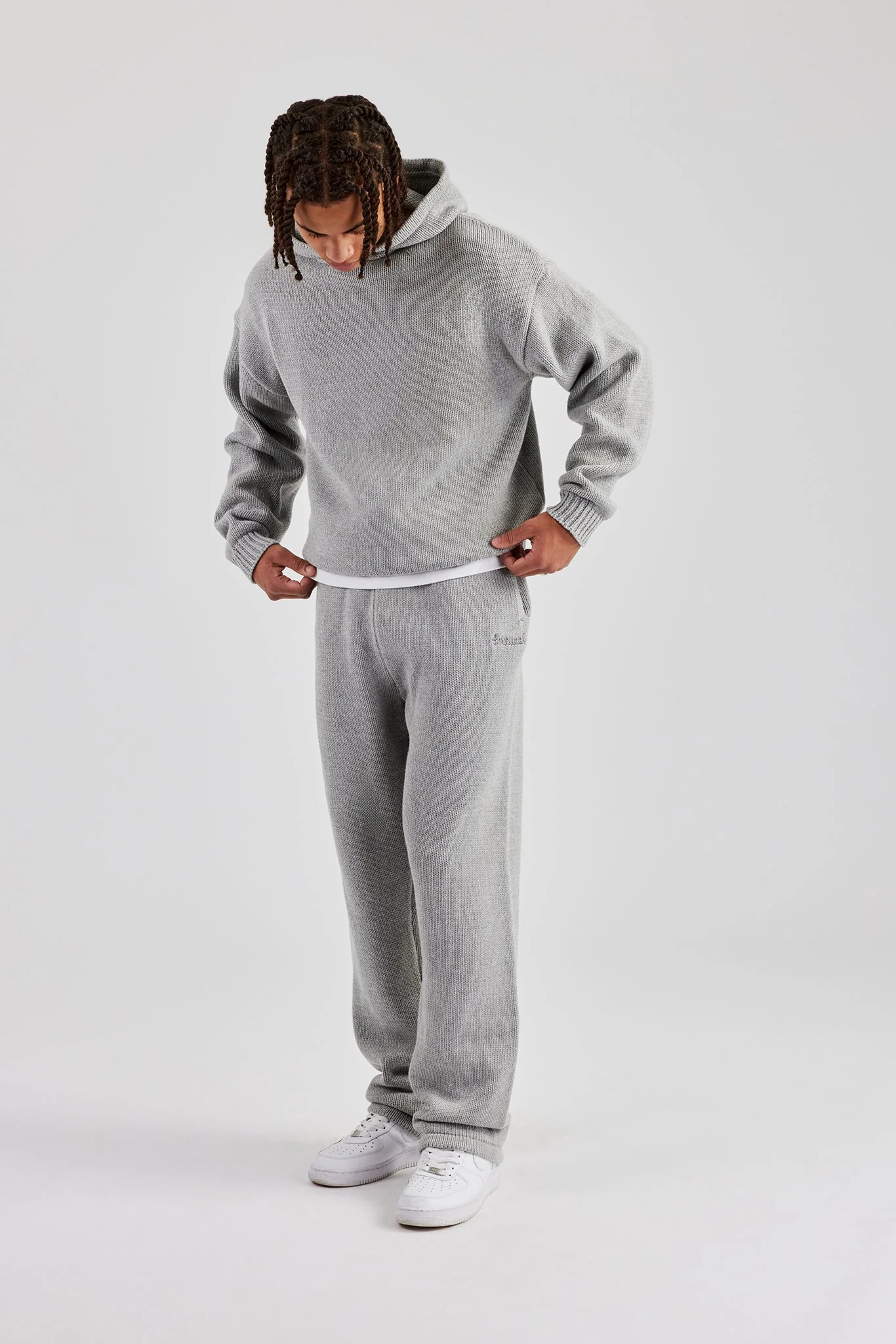 Knitted Embroidered Straight Leg Jogger - Grey - Image 4