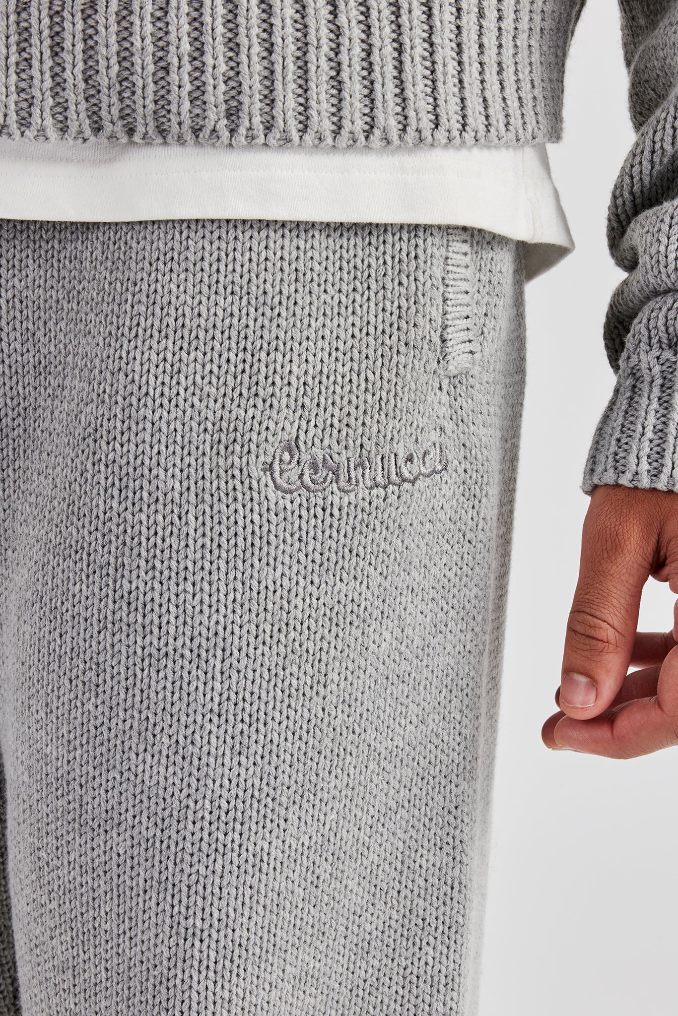 Knitted Embroidered Straight Leg Jogger - Grey - Image 6