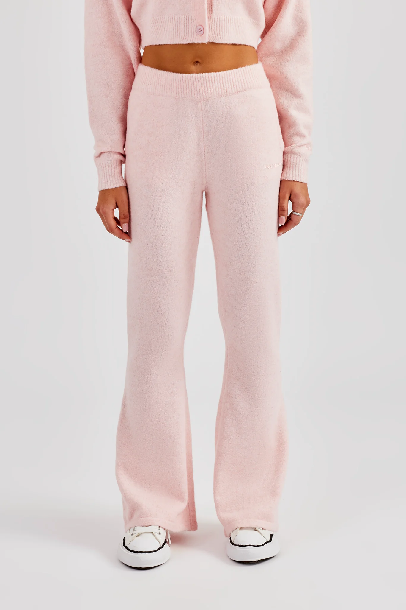 Knitted Flare Trouser - Baby Pink - Image 2
