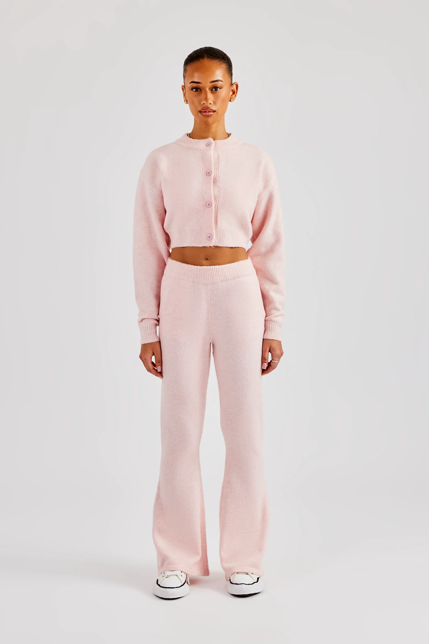 Knitted Flare Trouser - Baby Pink - Image 4