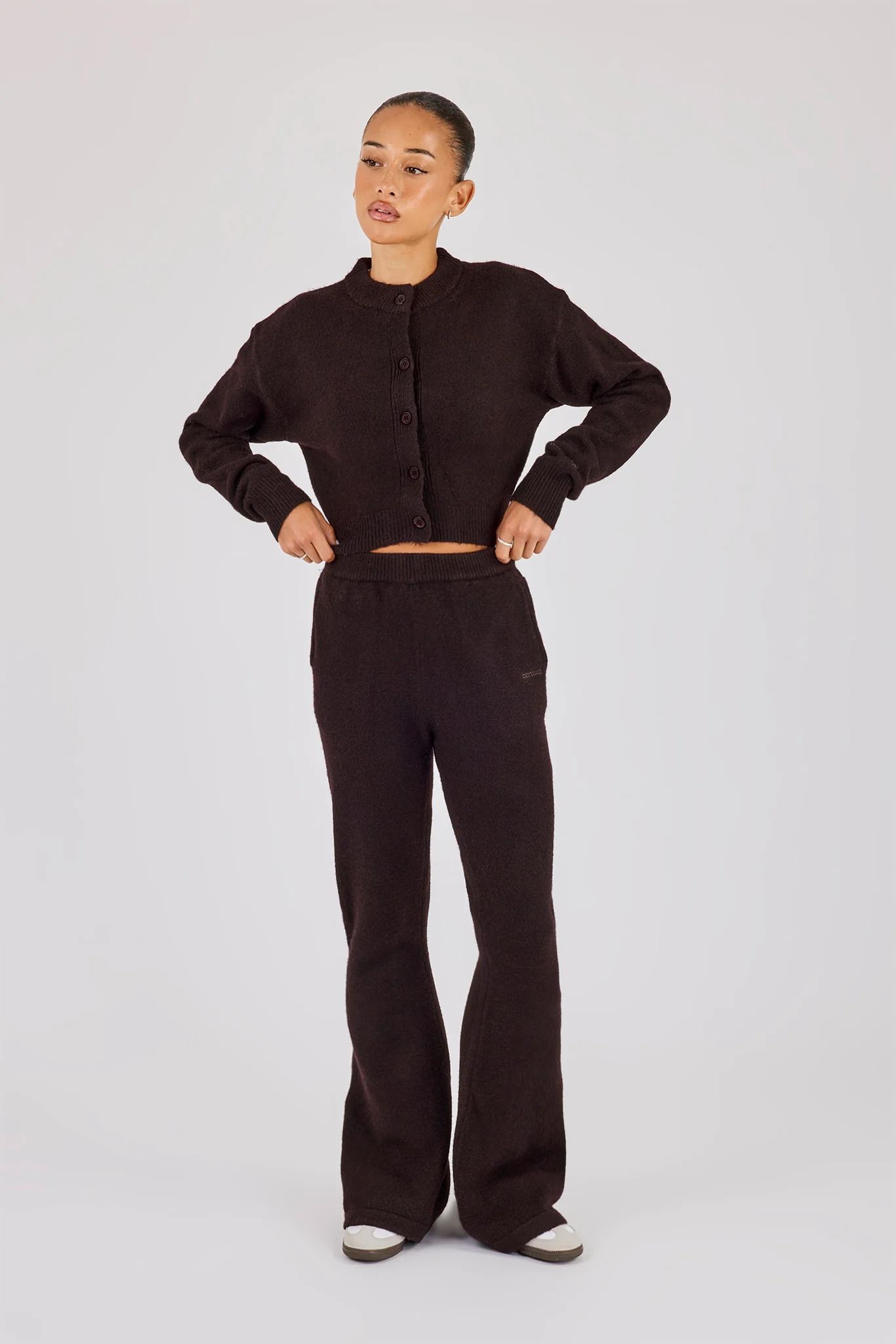 Knitted Flare Trouser - Chocolate - Image 2