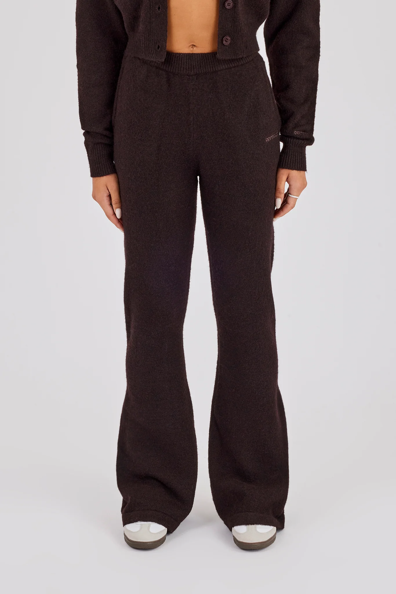 Knitted Flare Trouser - Chocolate - Image 3