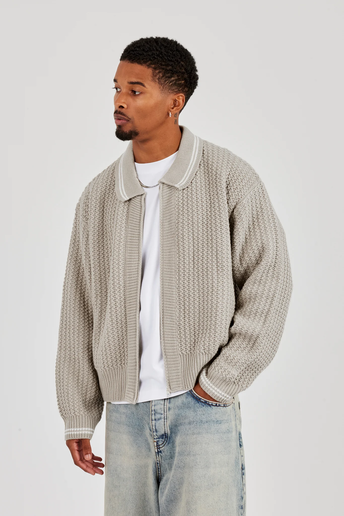 Knitted Harrington - Taupe