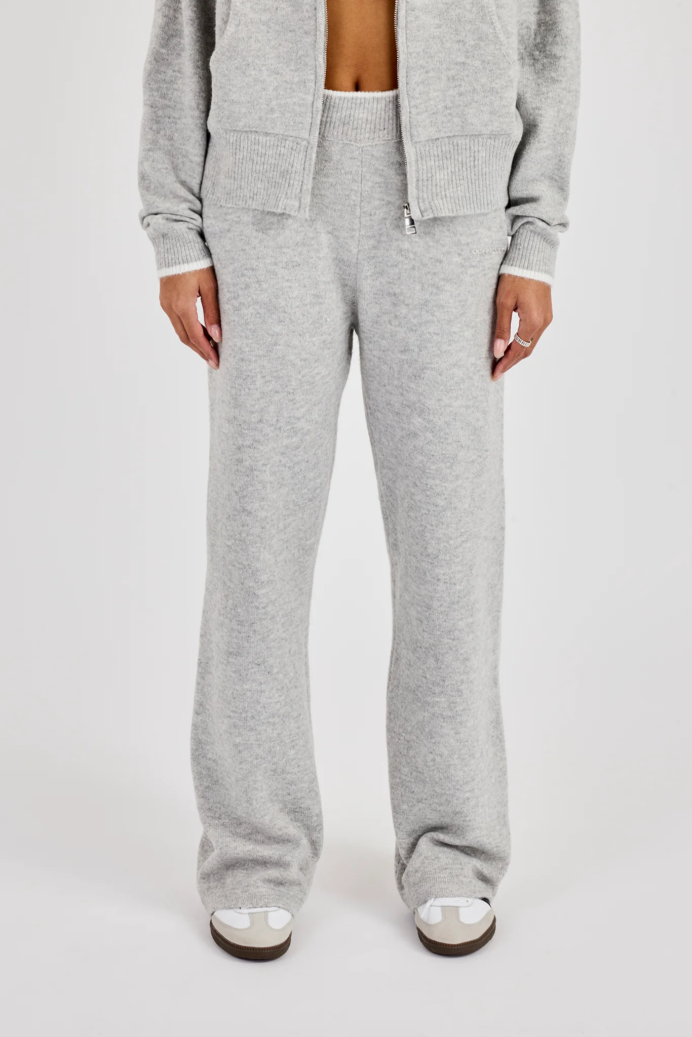 Knitted Jogger With Contrast Tipping - Grey - Image 2