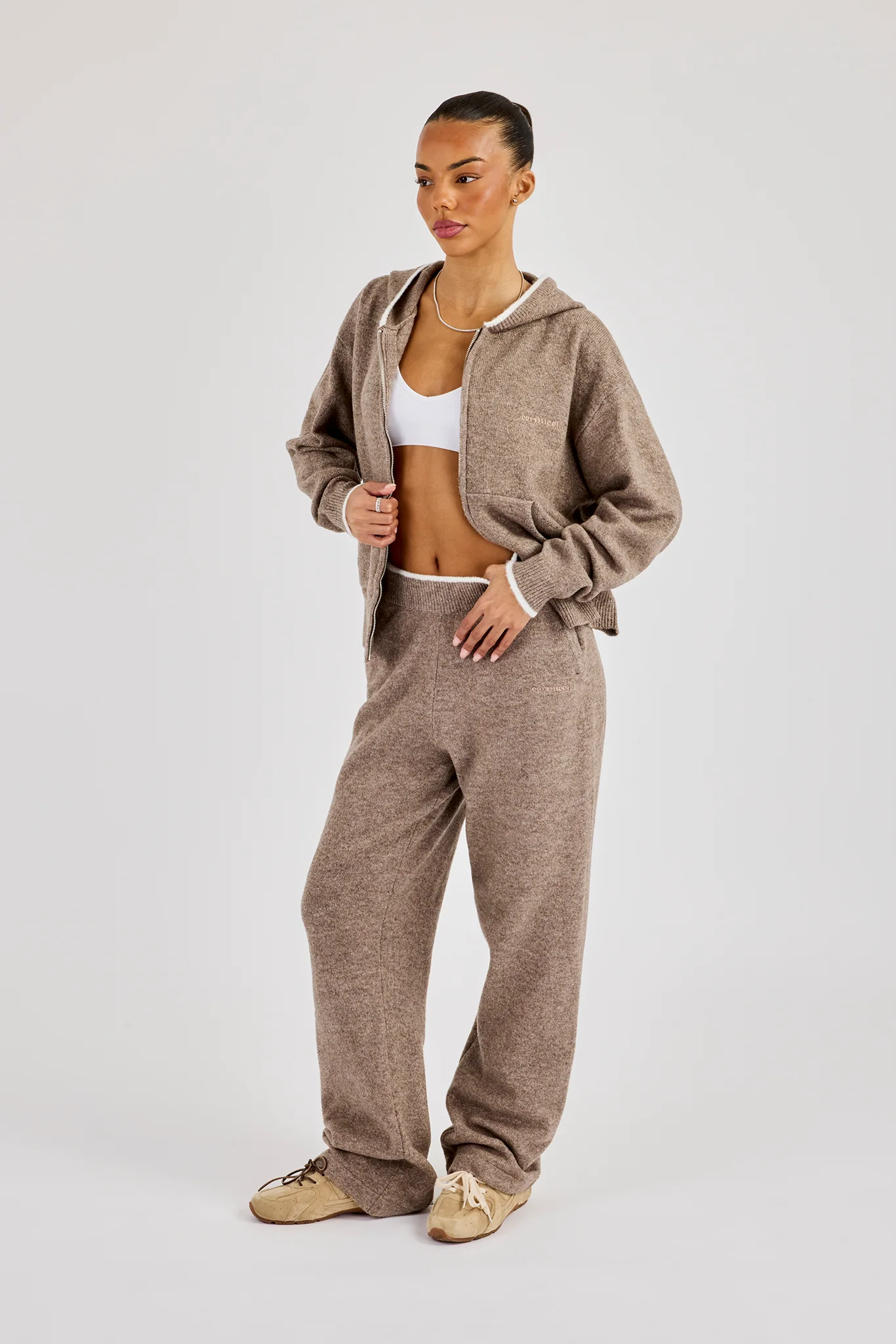 Knitted Jogger With Contrast Tipping - Taupe - Image 4