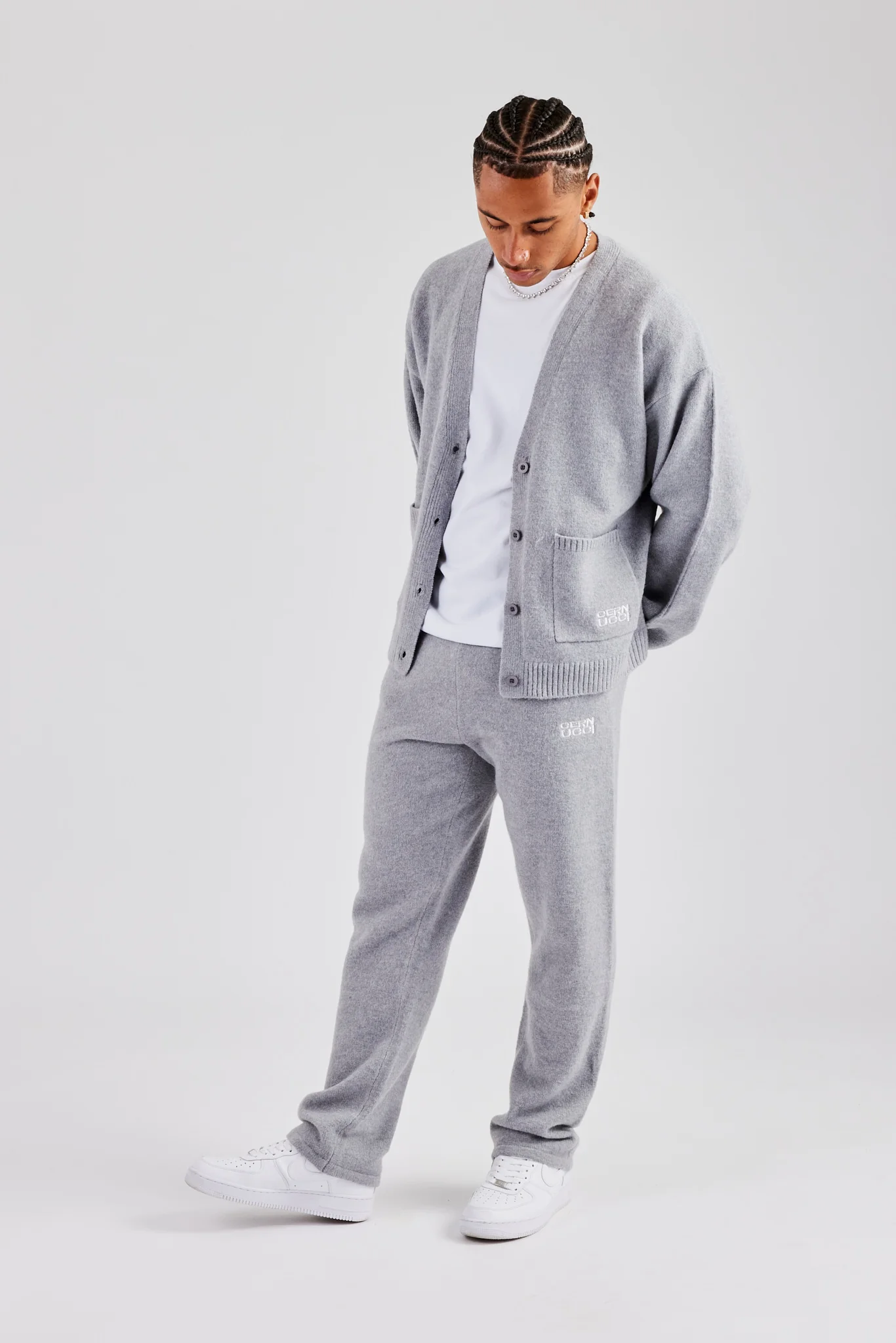 Knitted Straight Leg Jogger- Grey - Image 4