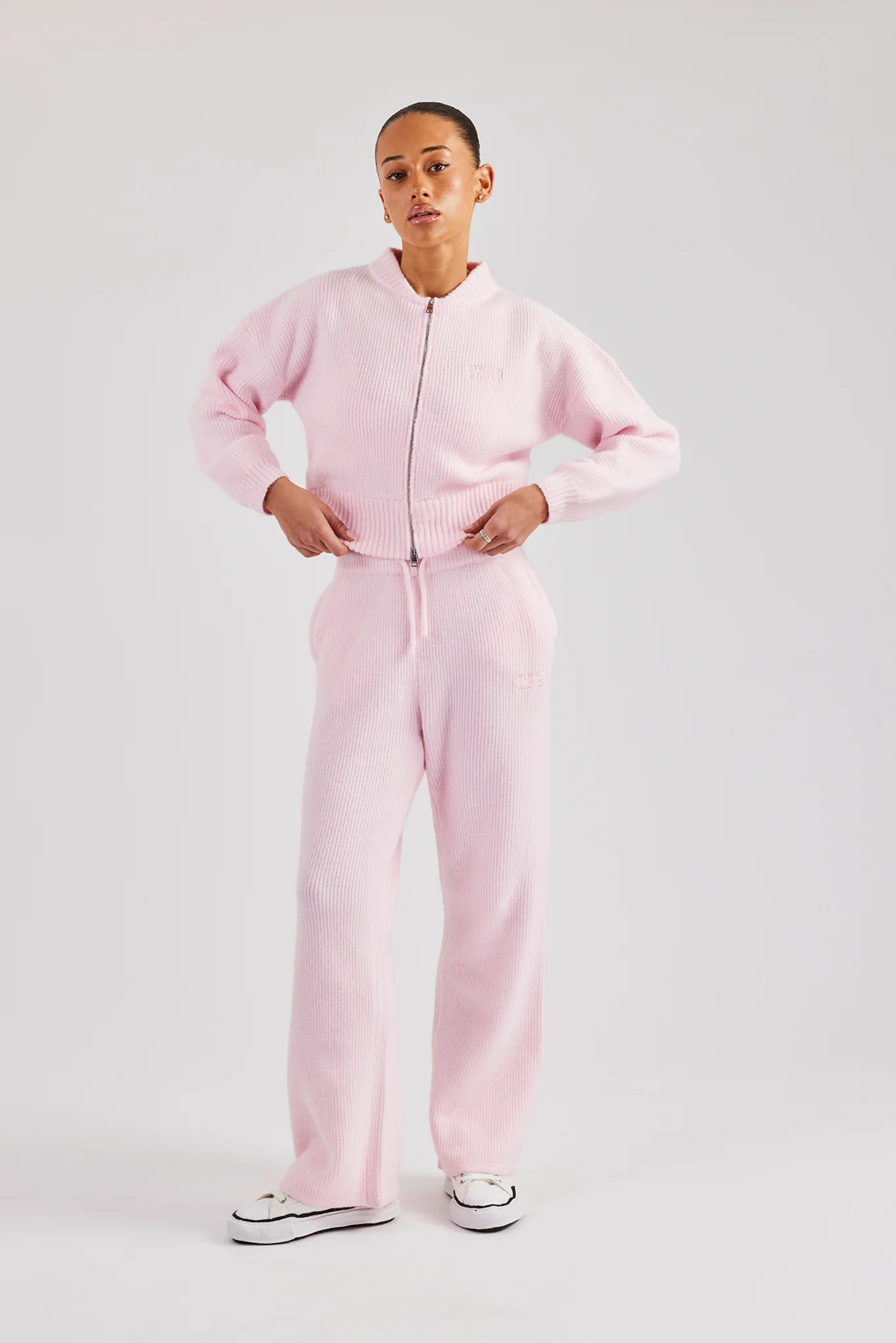 Knitted Straight Leg Trouser - Baby Pink - Image 4