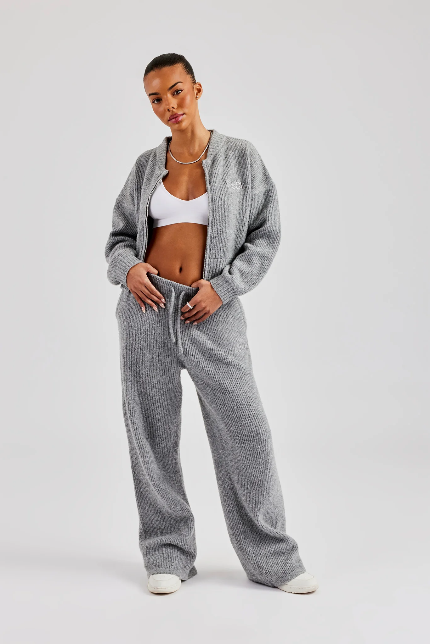 Knitted Straight Leg Trouser - Grey - Image 3