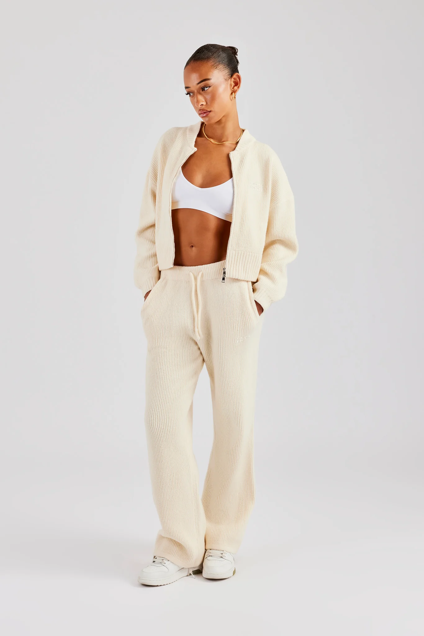 Knitted Straight Leg Trouser - Oatmeal - Image 2