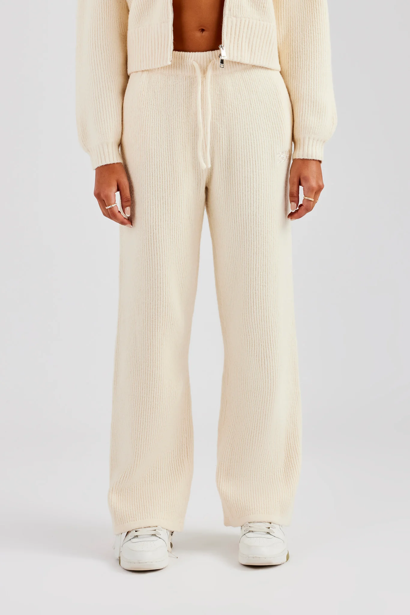 Knitted Straight Leg Trouser - Oatmeal - Image 4