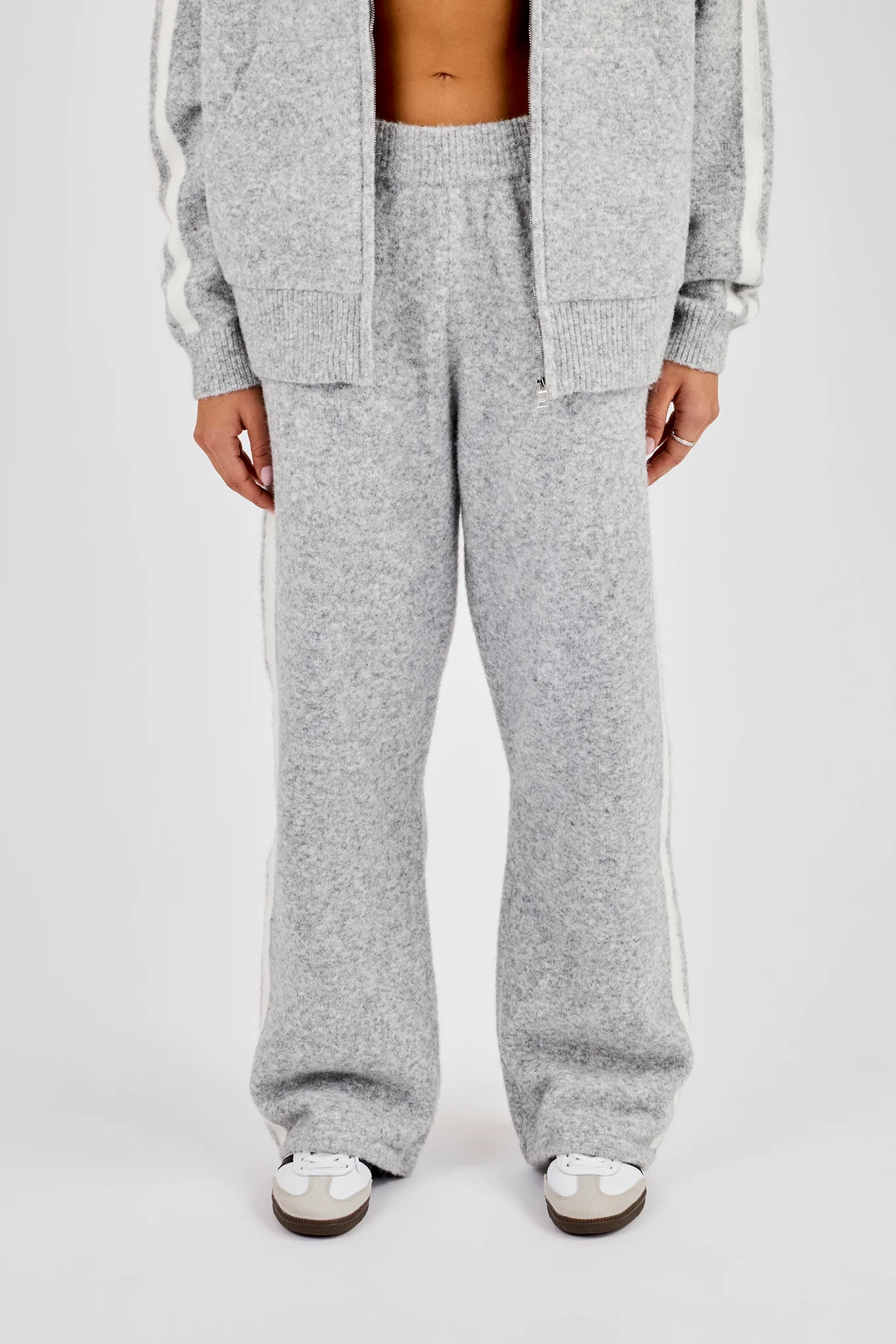 Knitted Stripe Wide Leg Jogger - Grey - Image 3